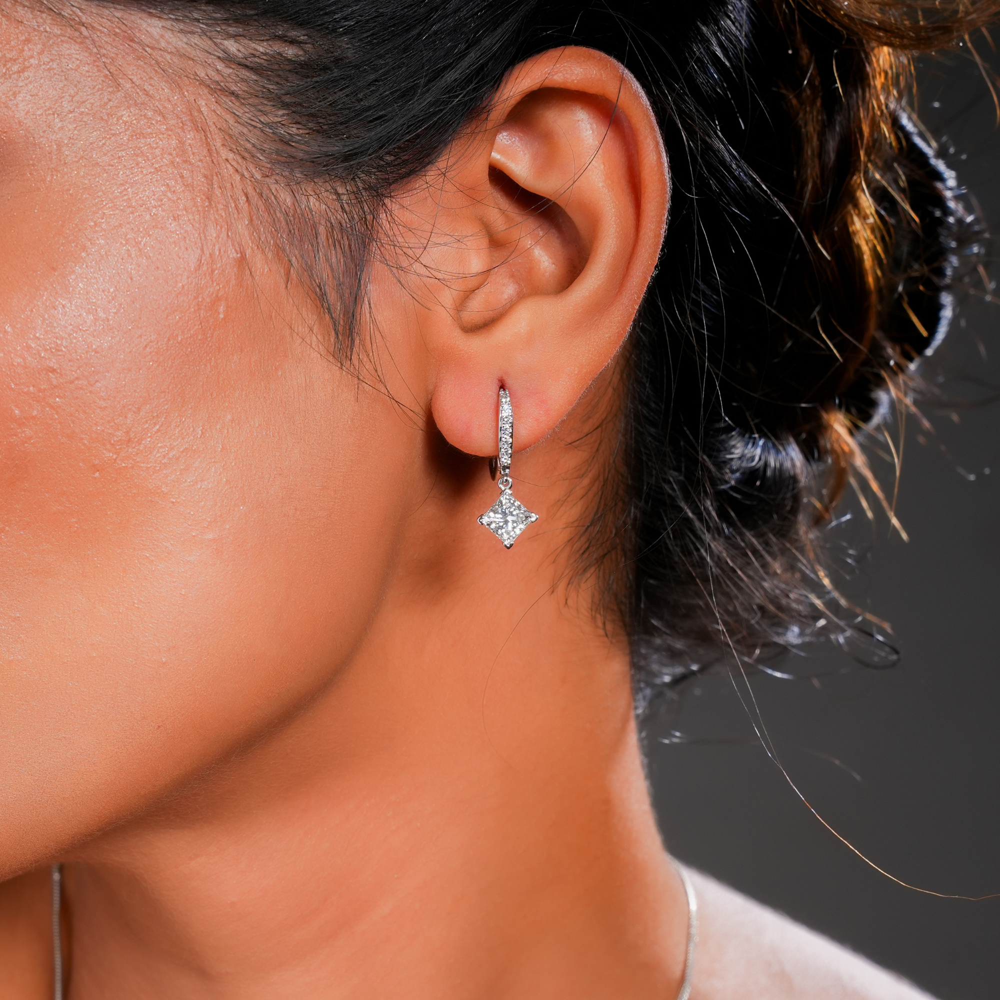 2.2 Carat Princess Cut Solitaire Drops