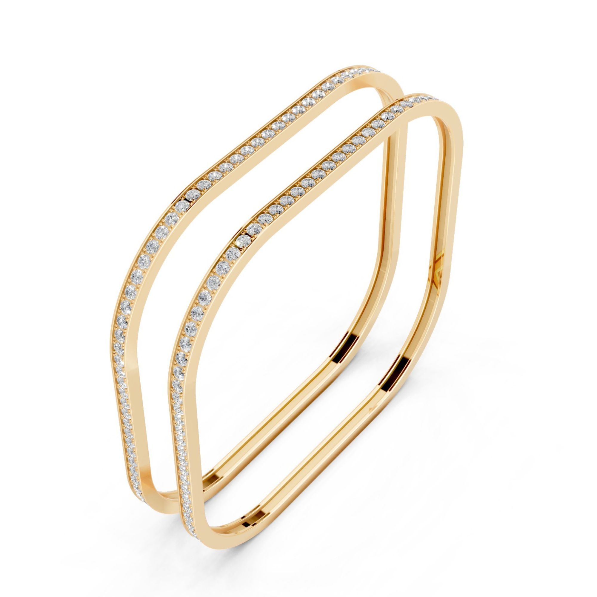 Diamond-Studded Square Bangle Pair