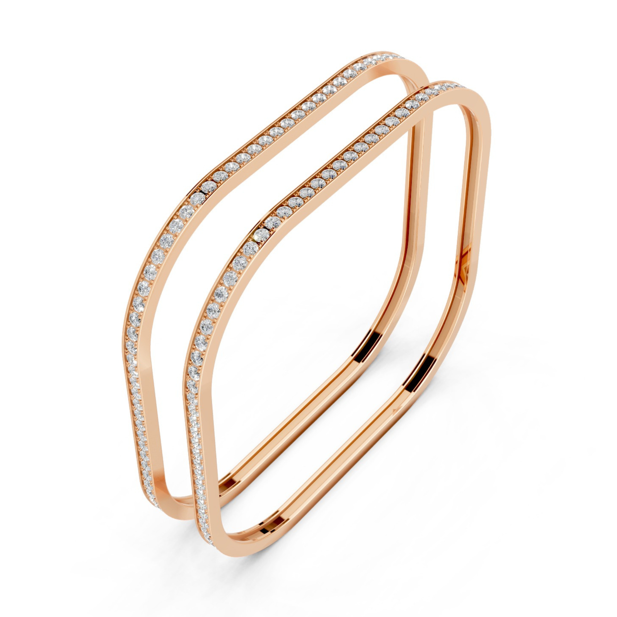 Diamond-Studded Square Bangle Pair