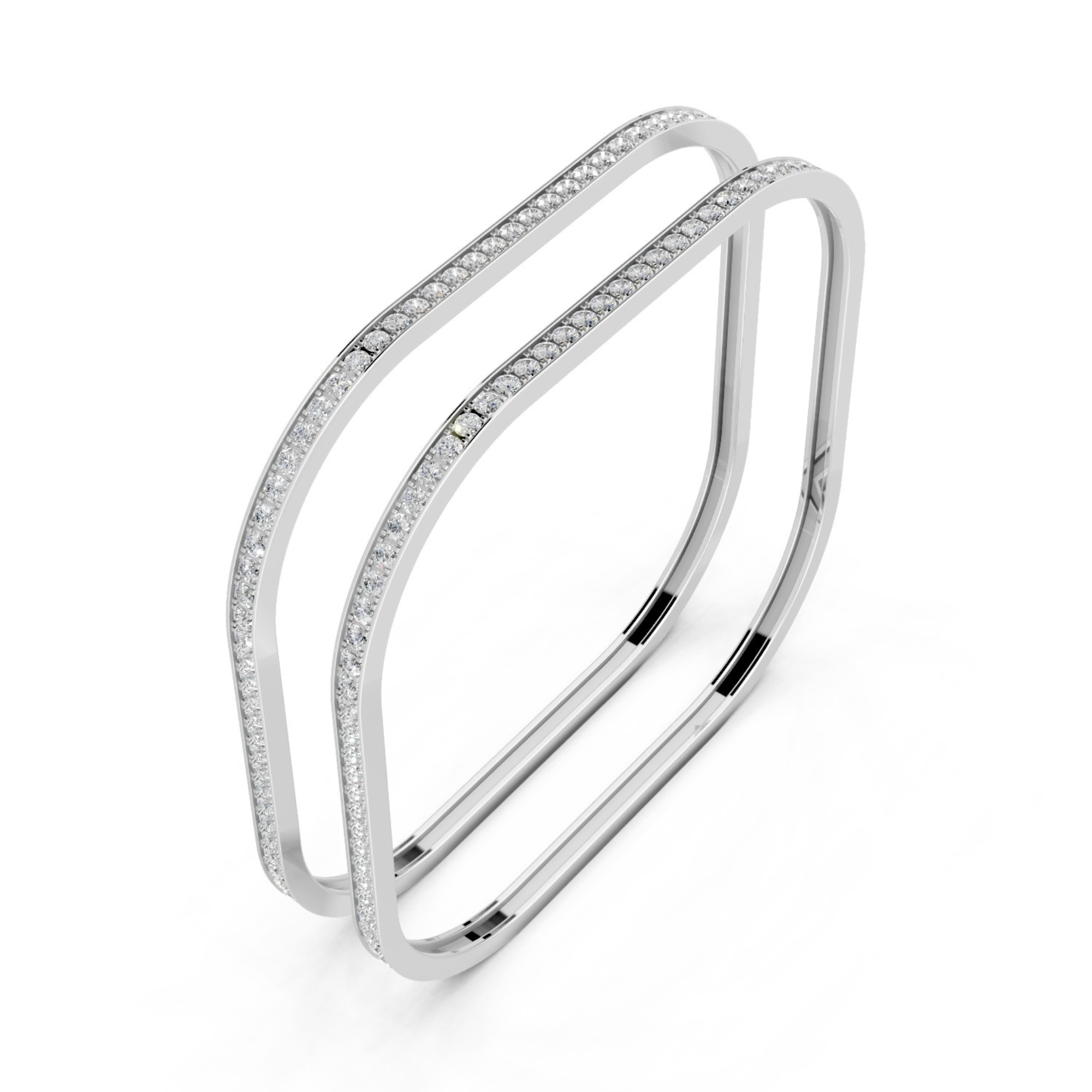 Diamond-Studded Square Bangle Pair