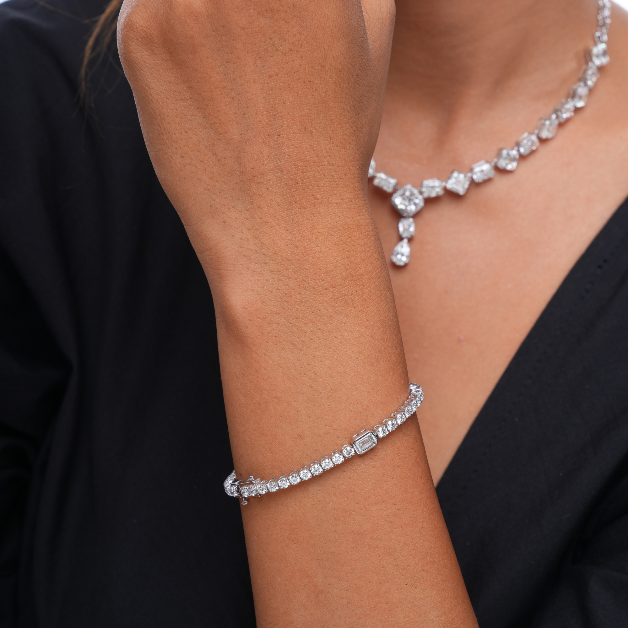 11 Cent Emerald Station Tennis Bracelet