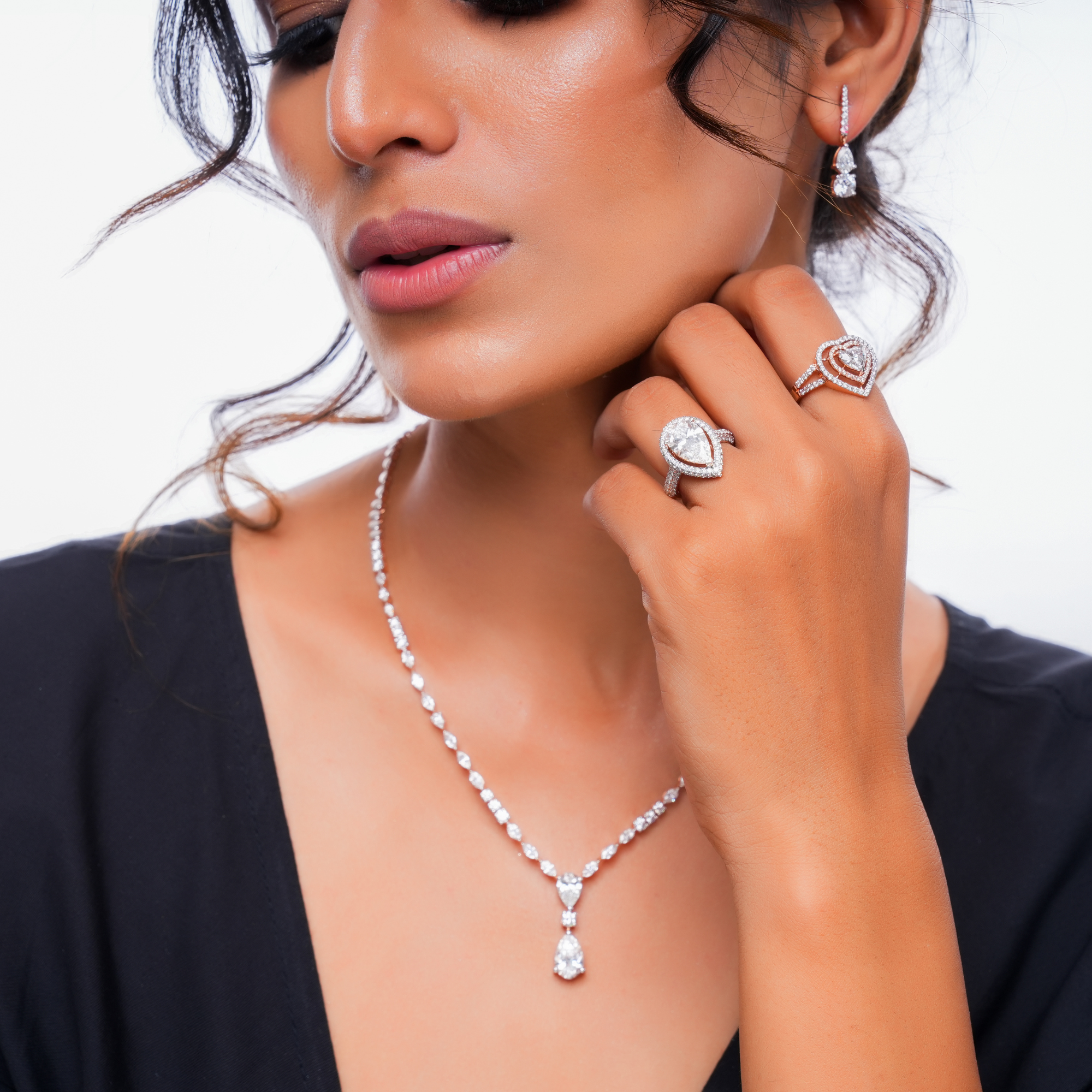 Phoenix Lace Tear Drop Diamond Necklace