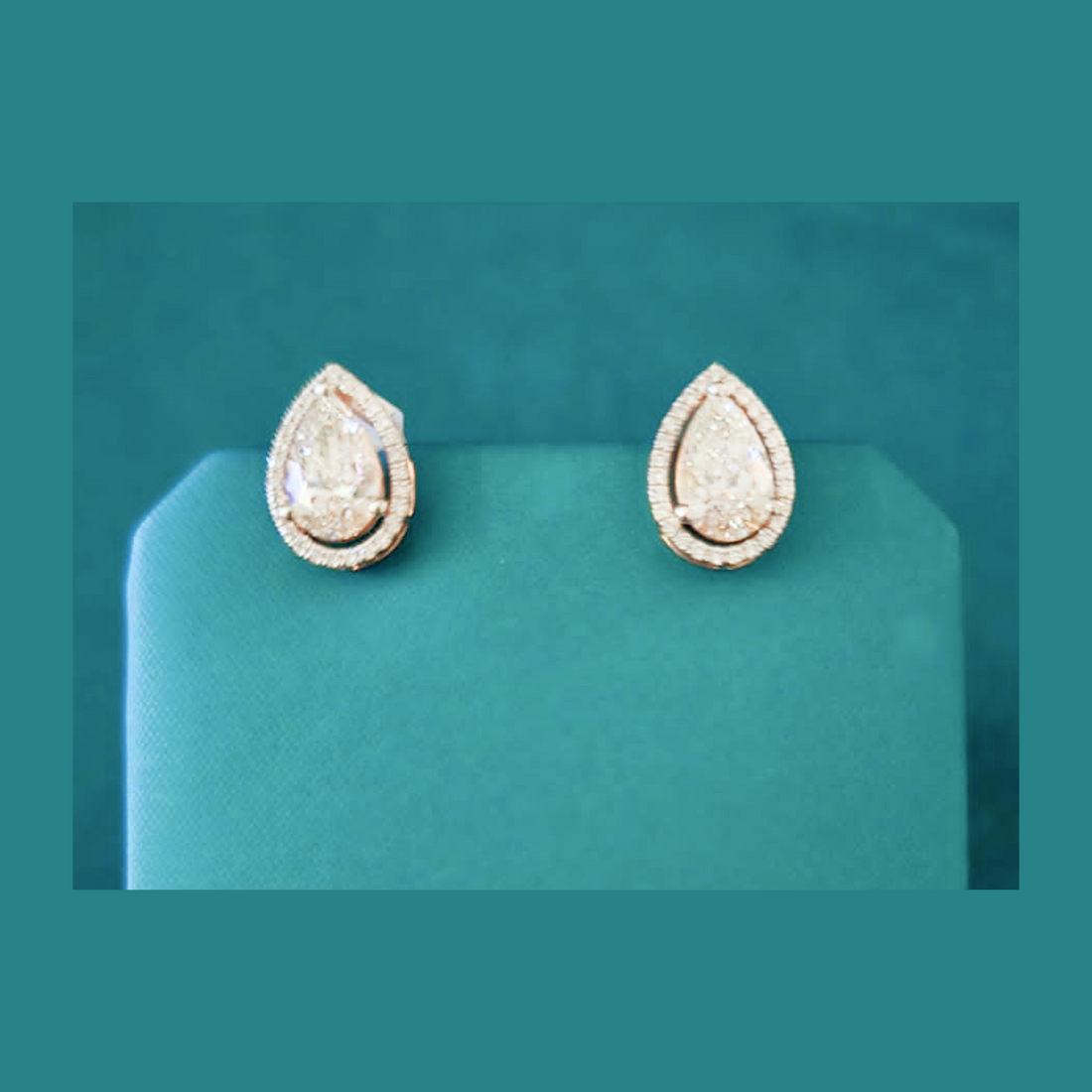 Aurora Pear Halo Diamond Studs