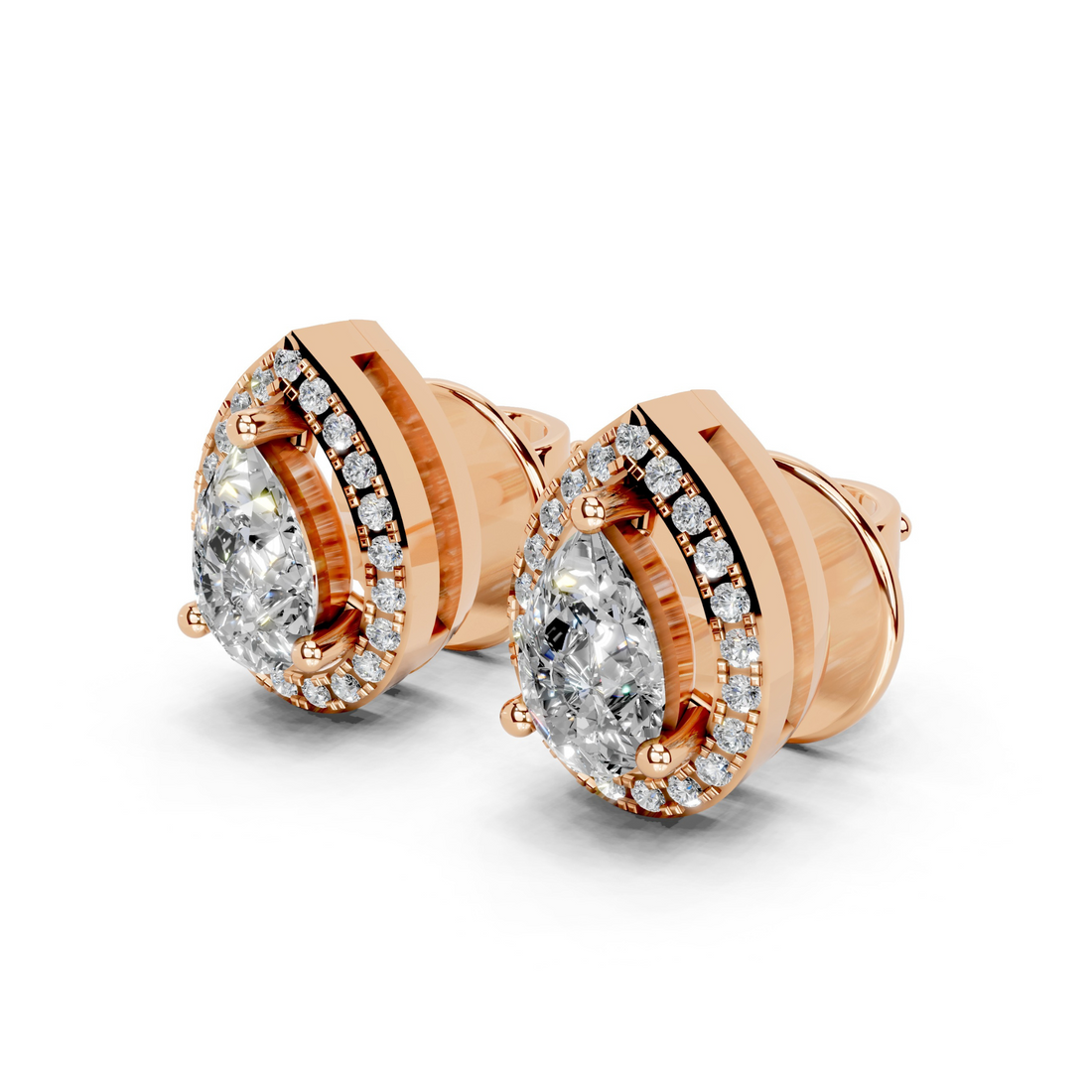 Aurora Pear Halo Diamond Studs