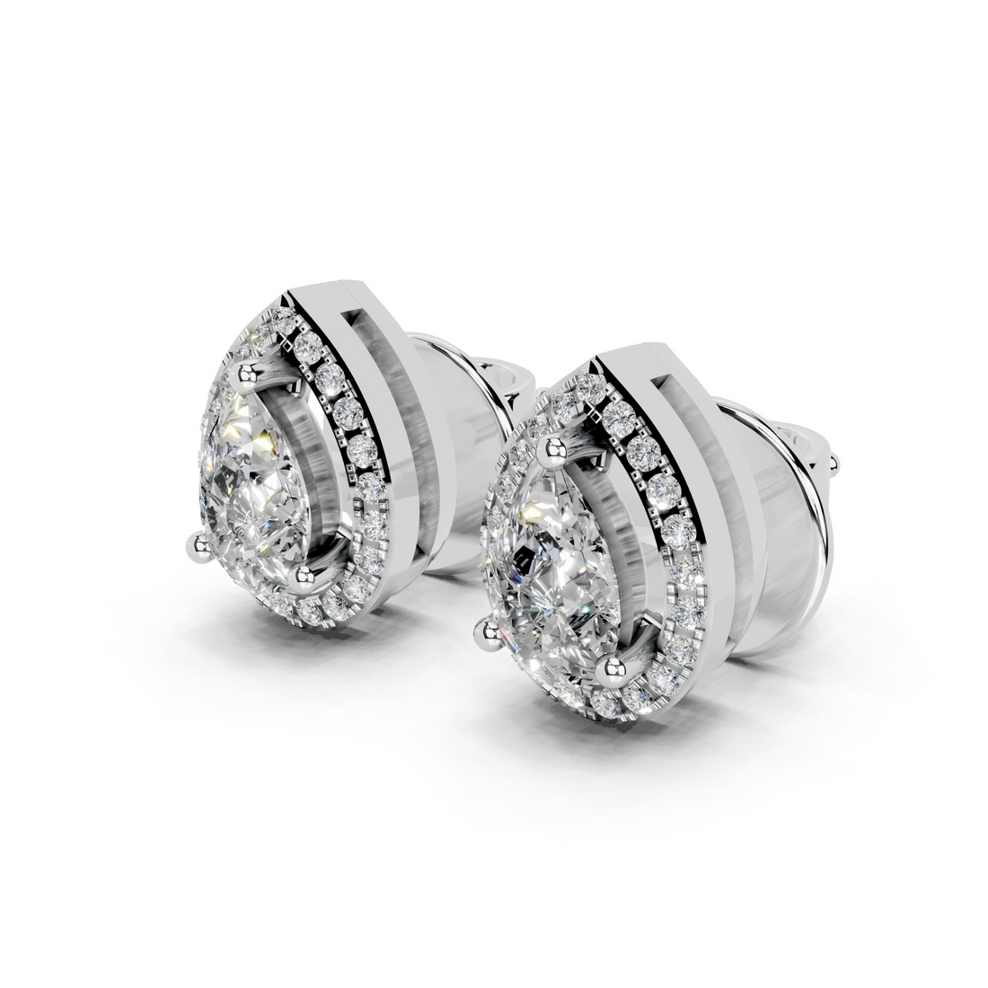 Aurora Pear Halo Diamond Studs