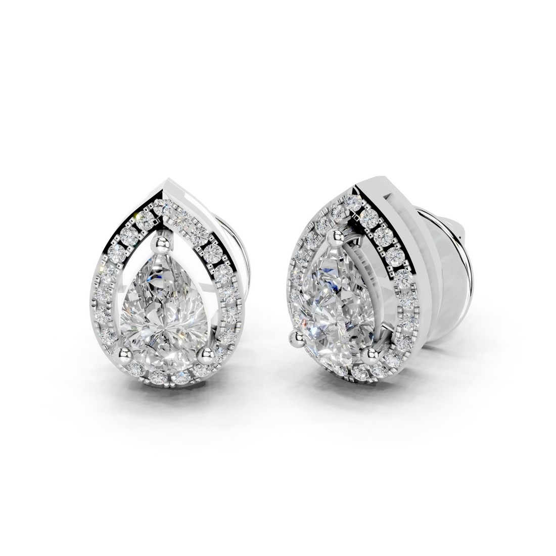 Aurora Pear Halo Diamond Studs