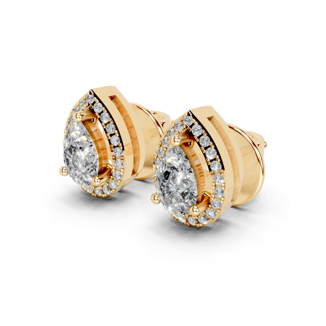 Aurora Pear Halo Diamond Studs