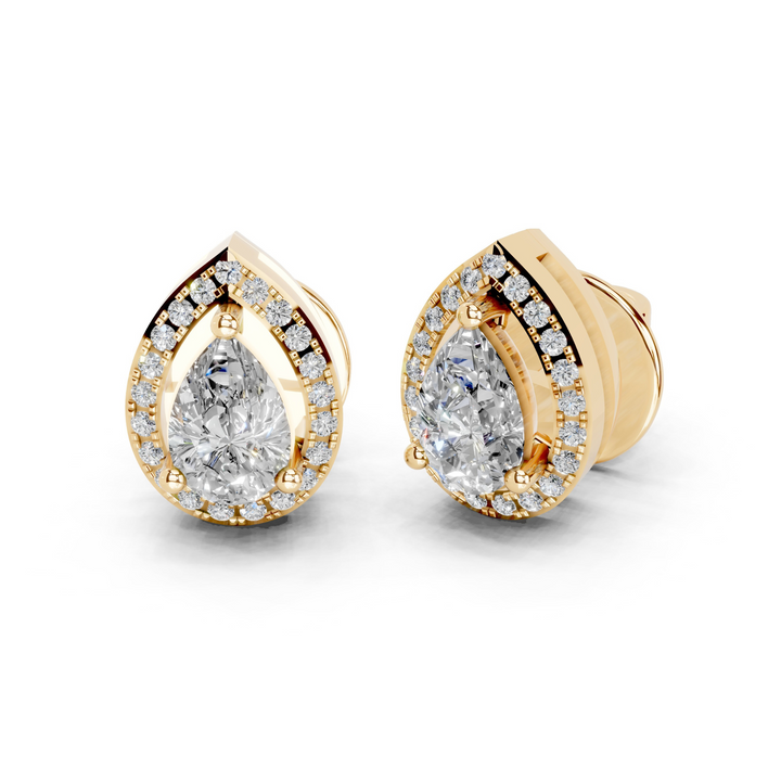 Aurora Pear Halo Diamond Studs