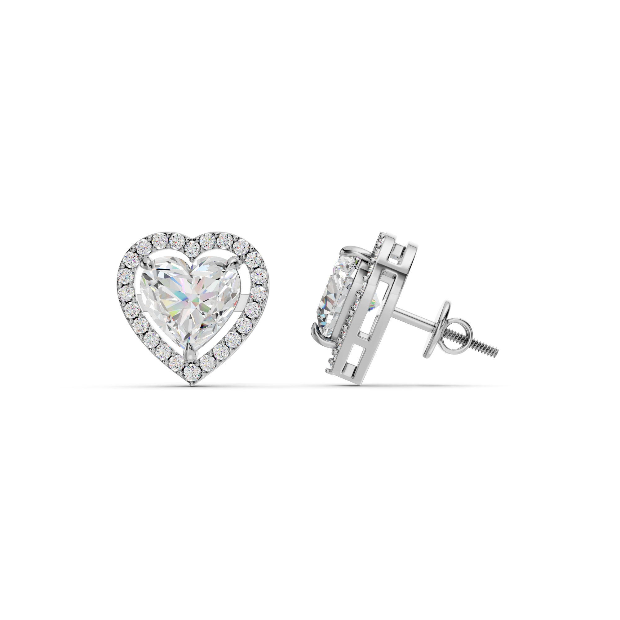 3 Carat Heart with Halo Solitaire Earrings