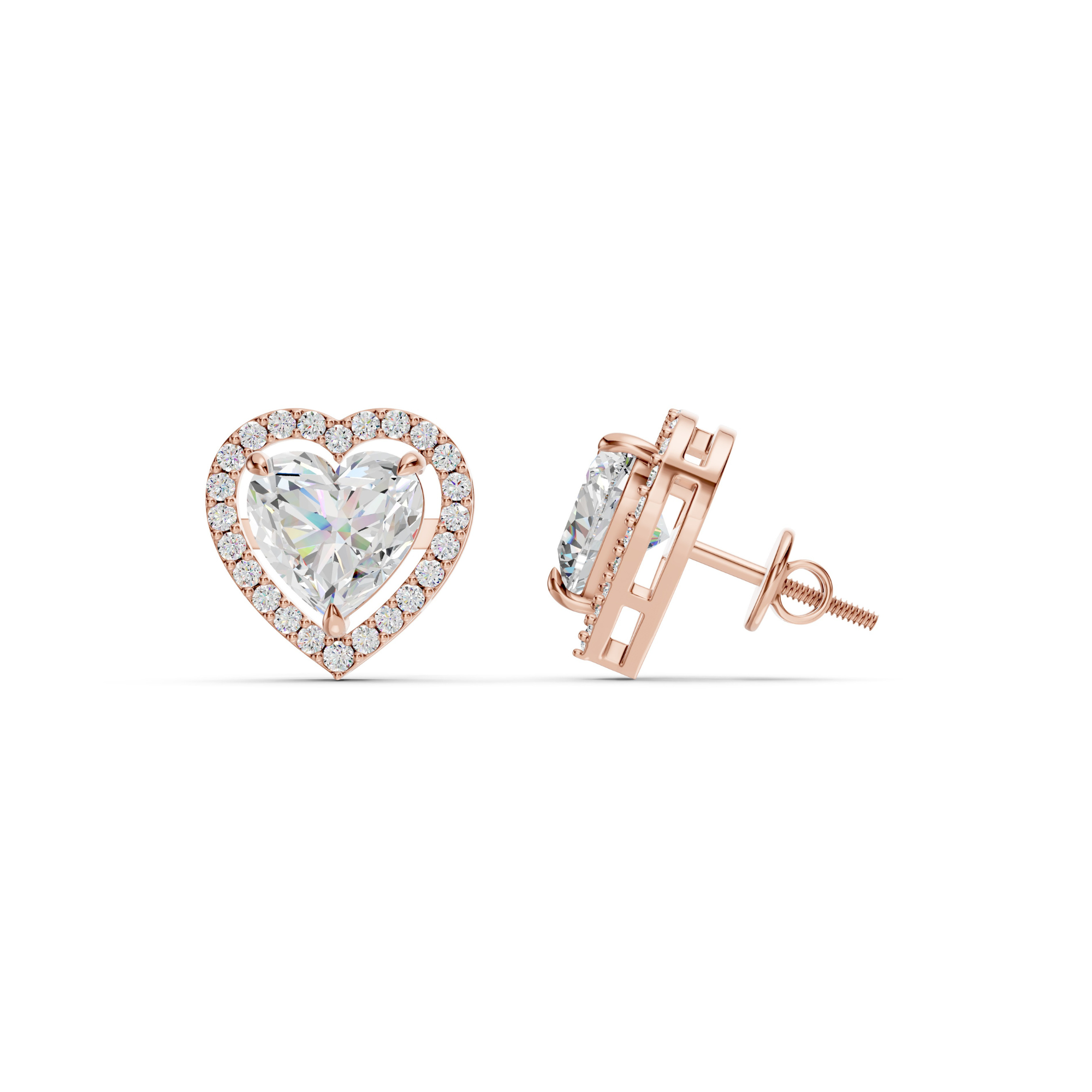 3 Carat Heart with Halo Solitaire Earrings