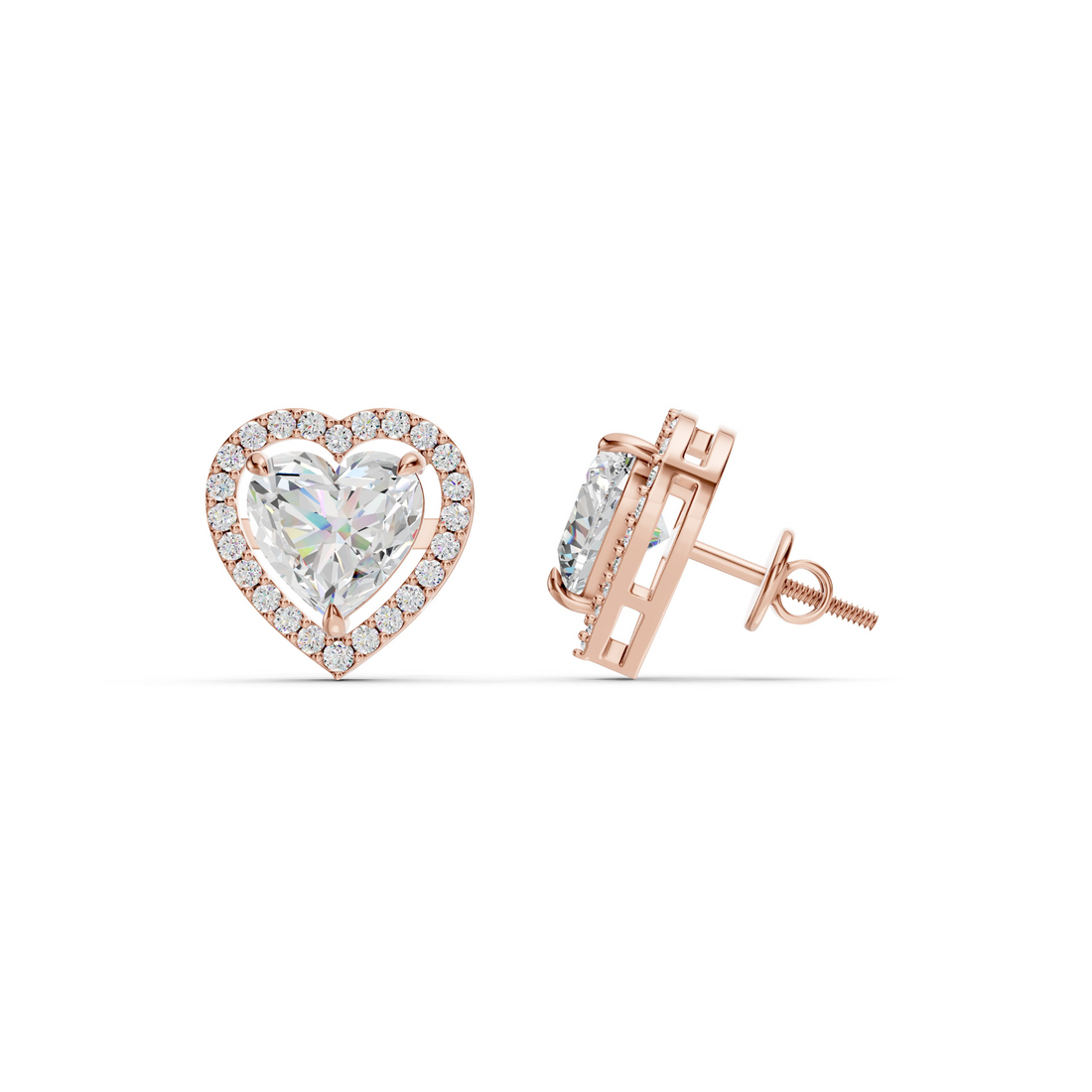 1.38 Carat Heart with Halo Solitaire Earrings