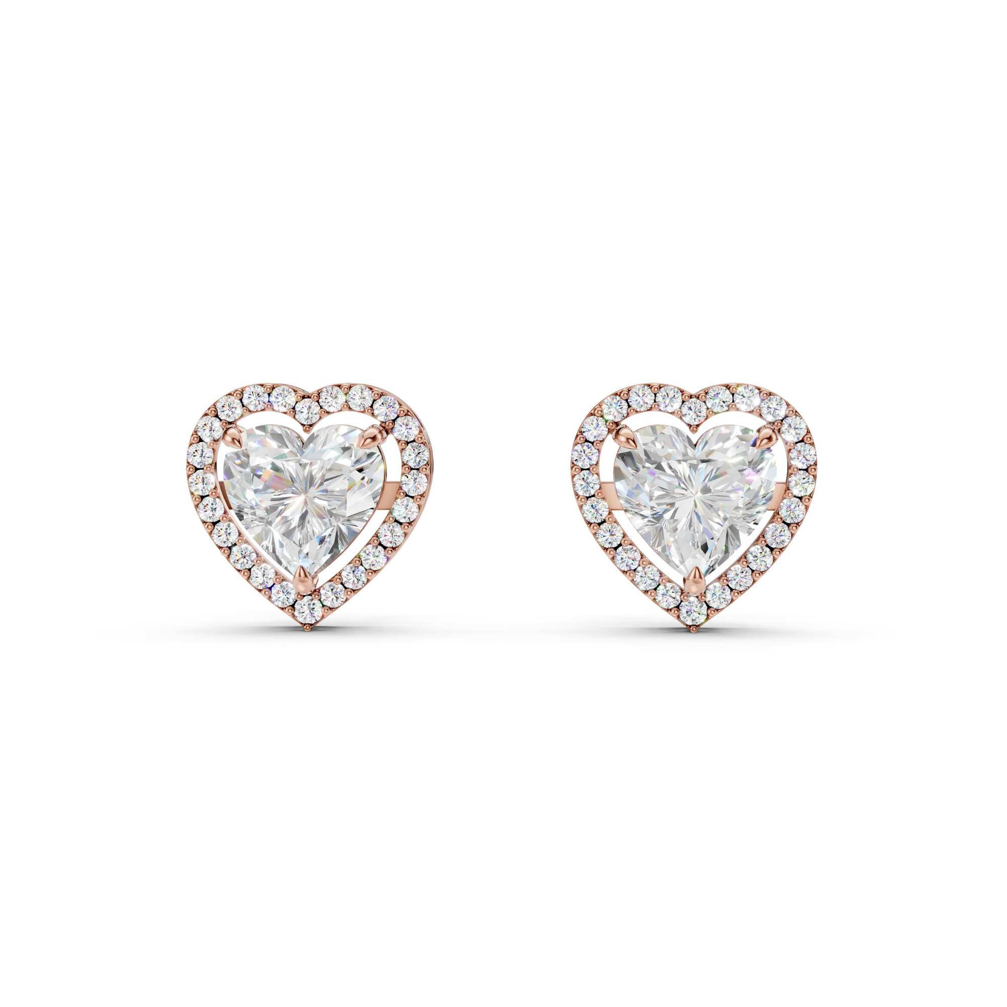 3 Carat Heart with Halo Solitaire Earrings