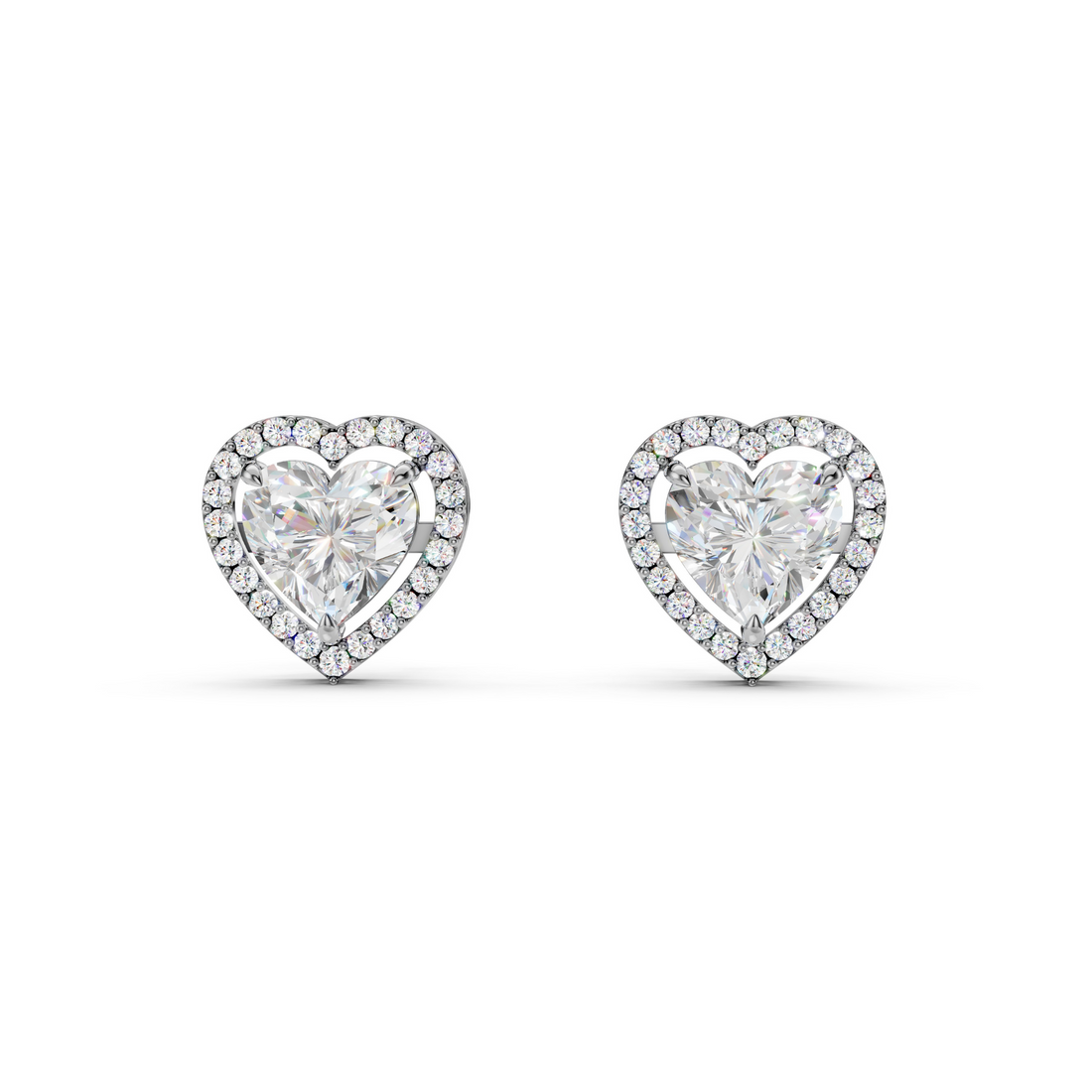 1.38 Carat Heart with Halo Solitaire Earrings