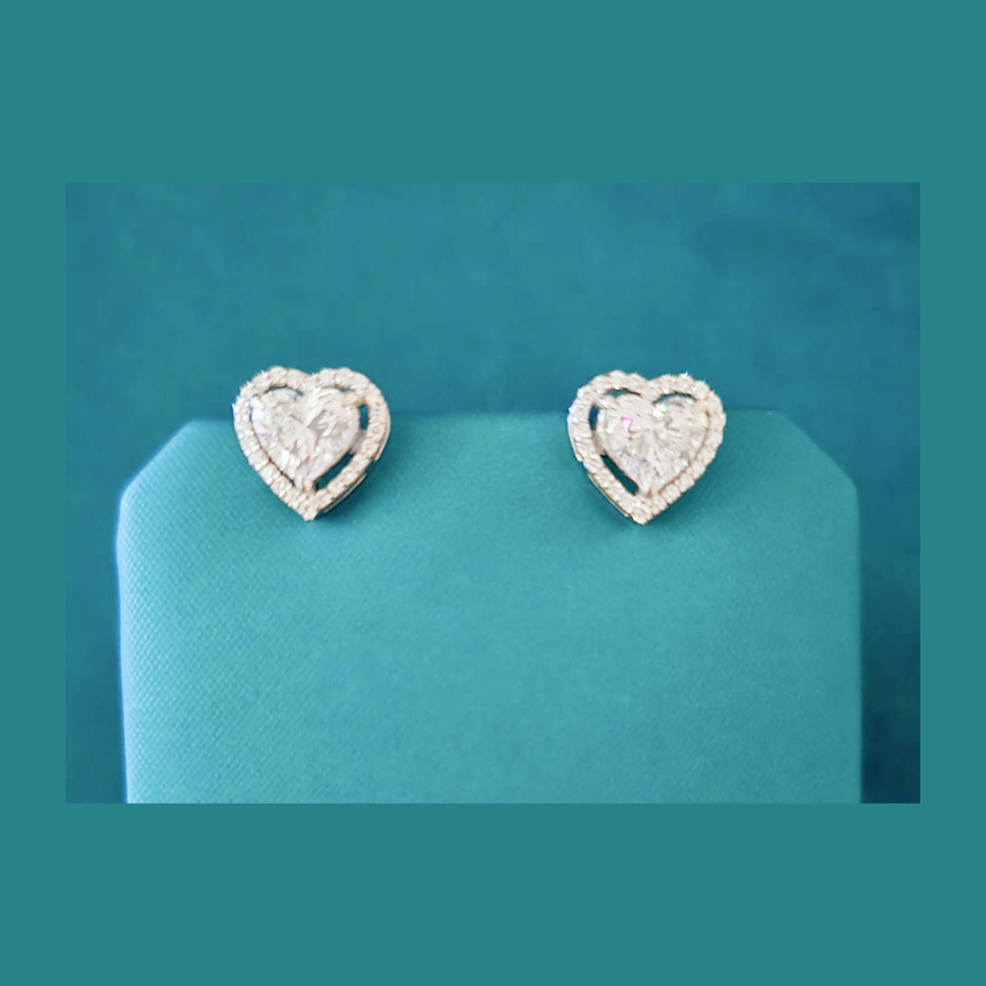 3 Carat Heart with Halo Solitaire Earrings