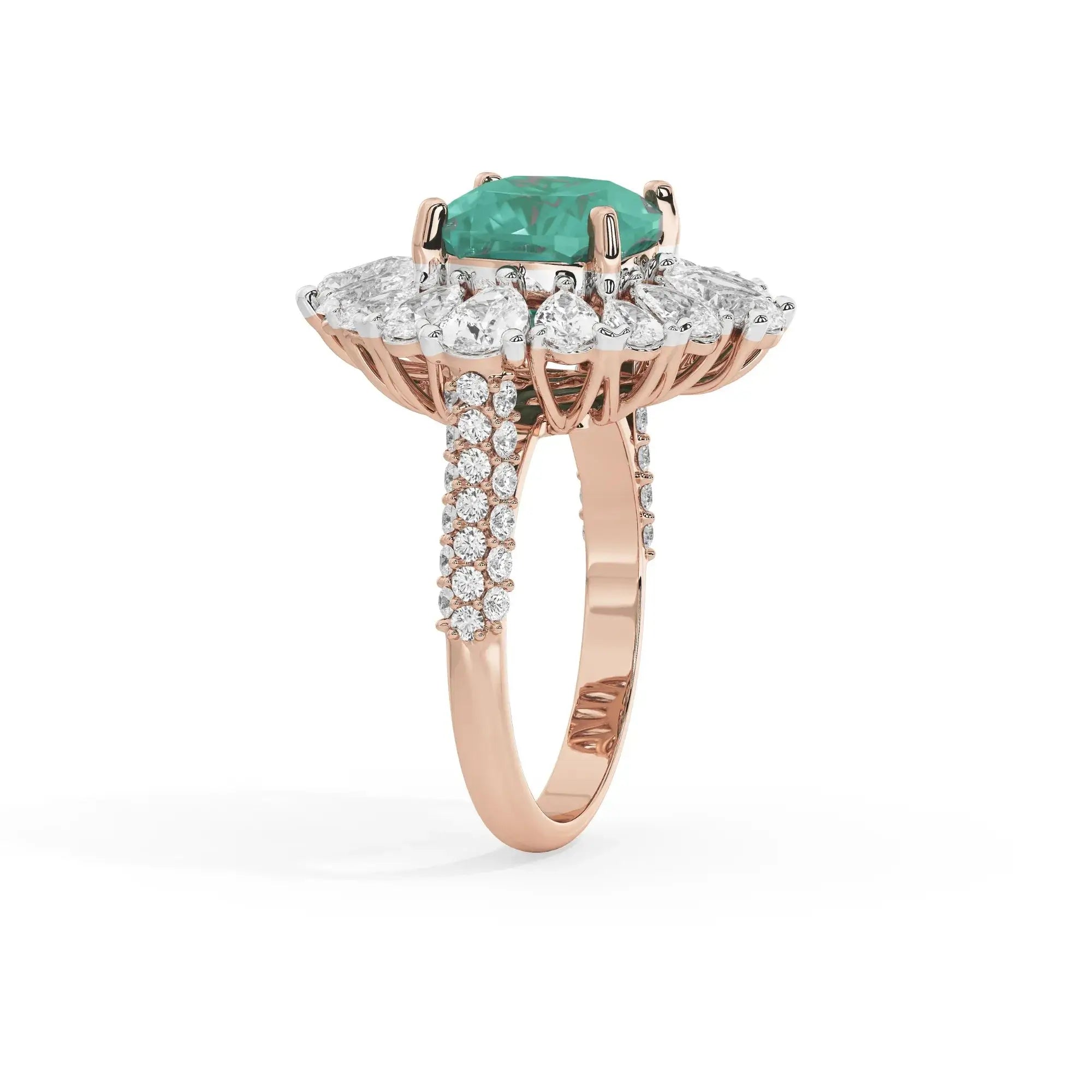 Zephyr Dahlia Cocktail Ring (Lab gown Emerald)