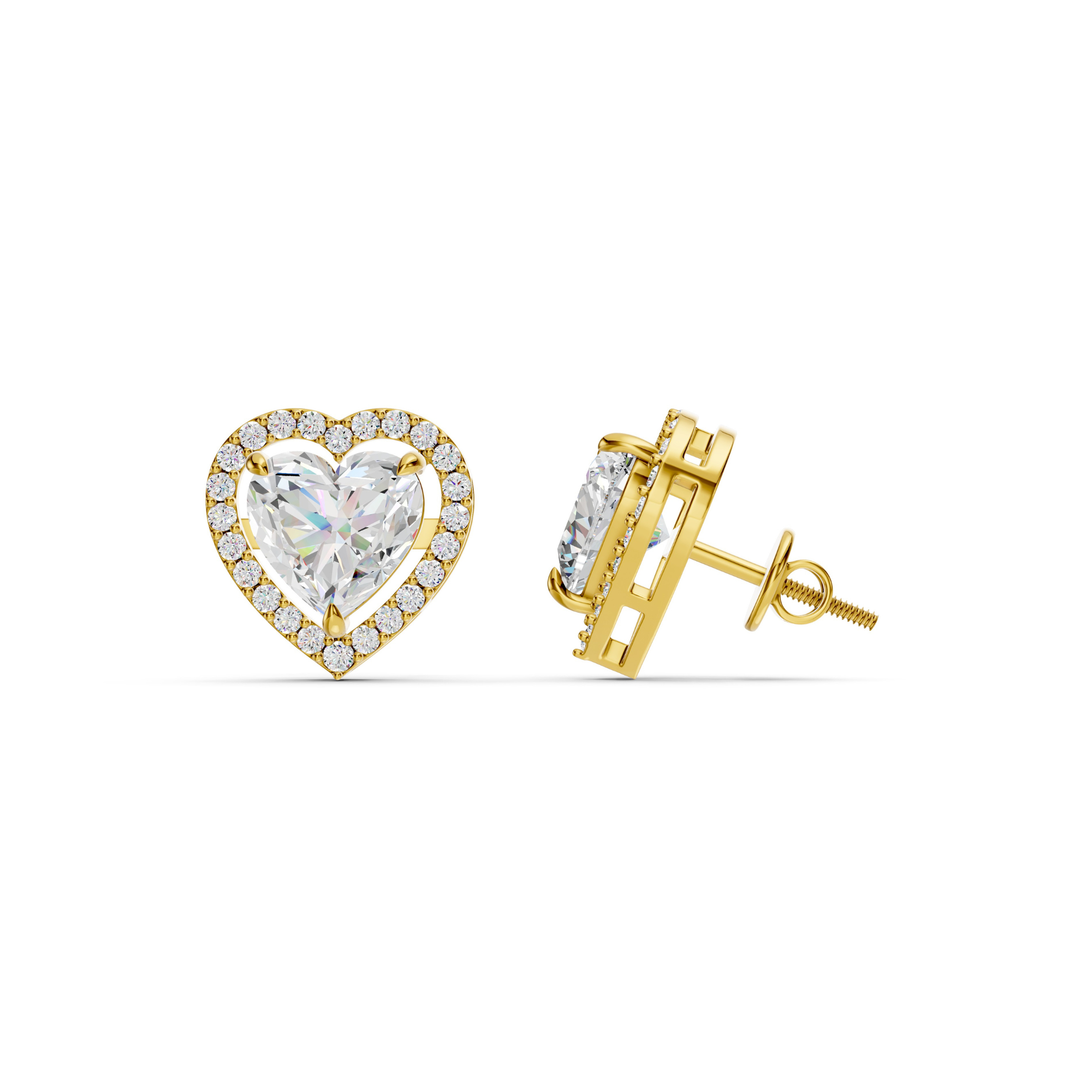3 Carat Heart with Halo Solitaire Earrings