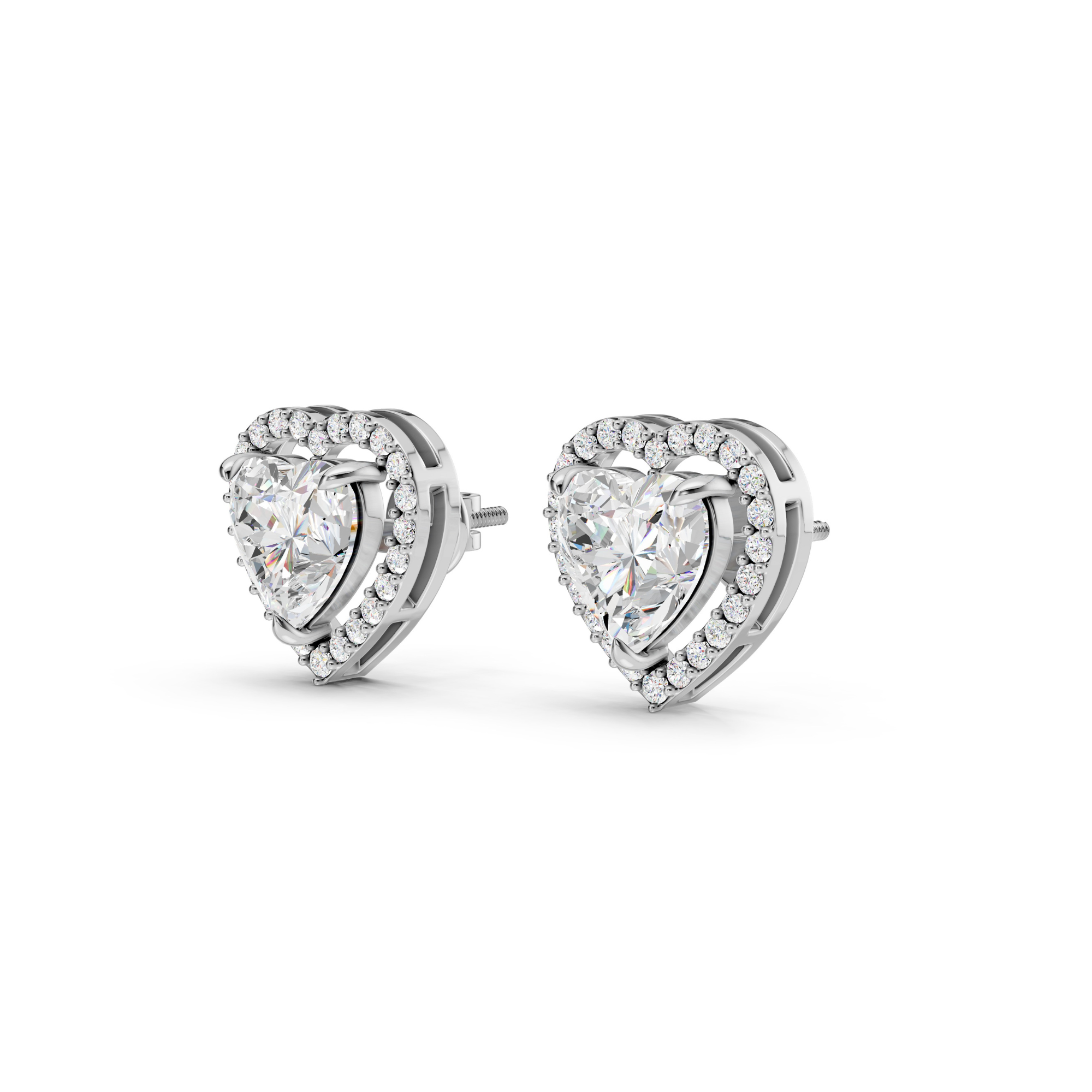3 Carat Heart with Halo Solitaire Earrings
