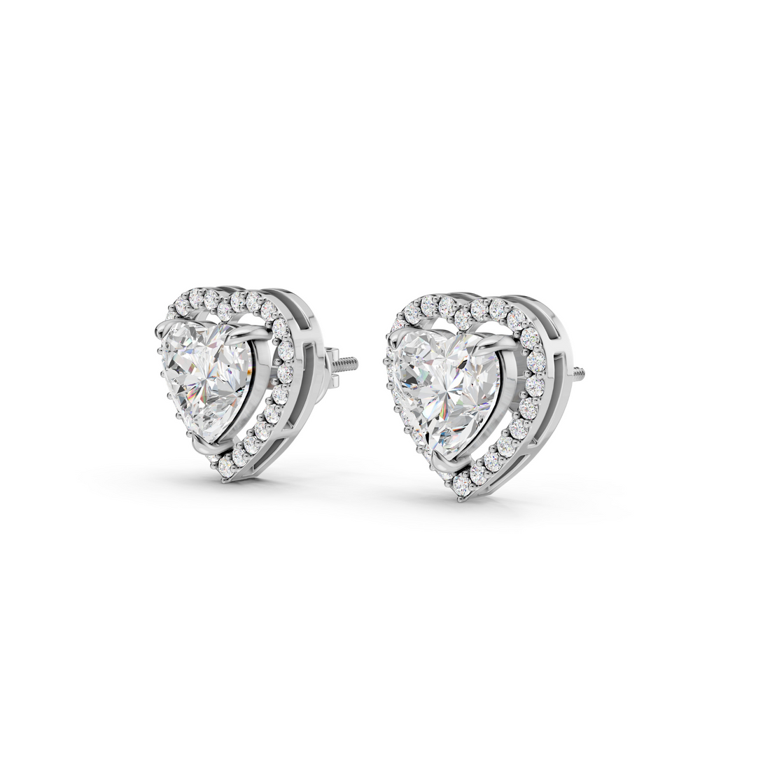 1.38 Carat Heart with Halo Solitaire Earrings