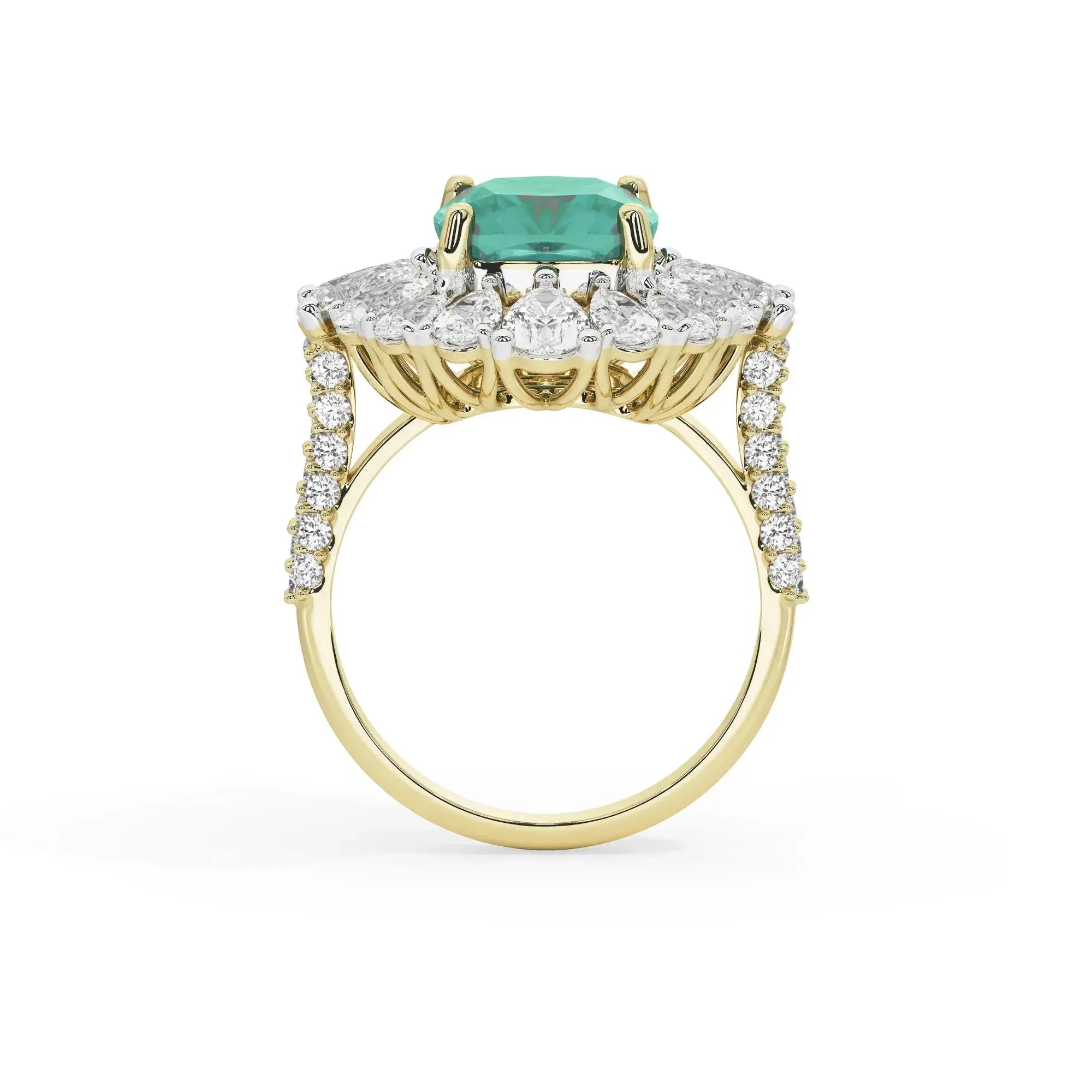 Zephyr Dahlia Cocktail Ring (Lab gown Emerald)