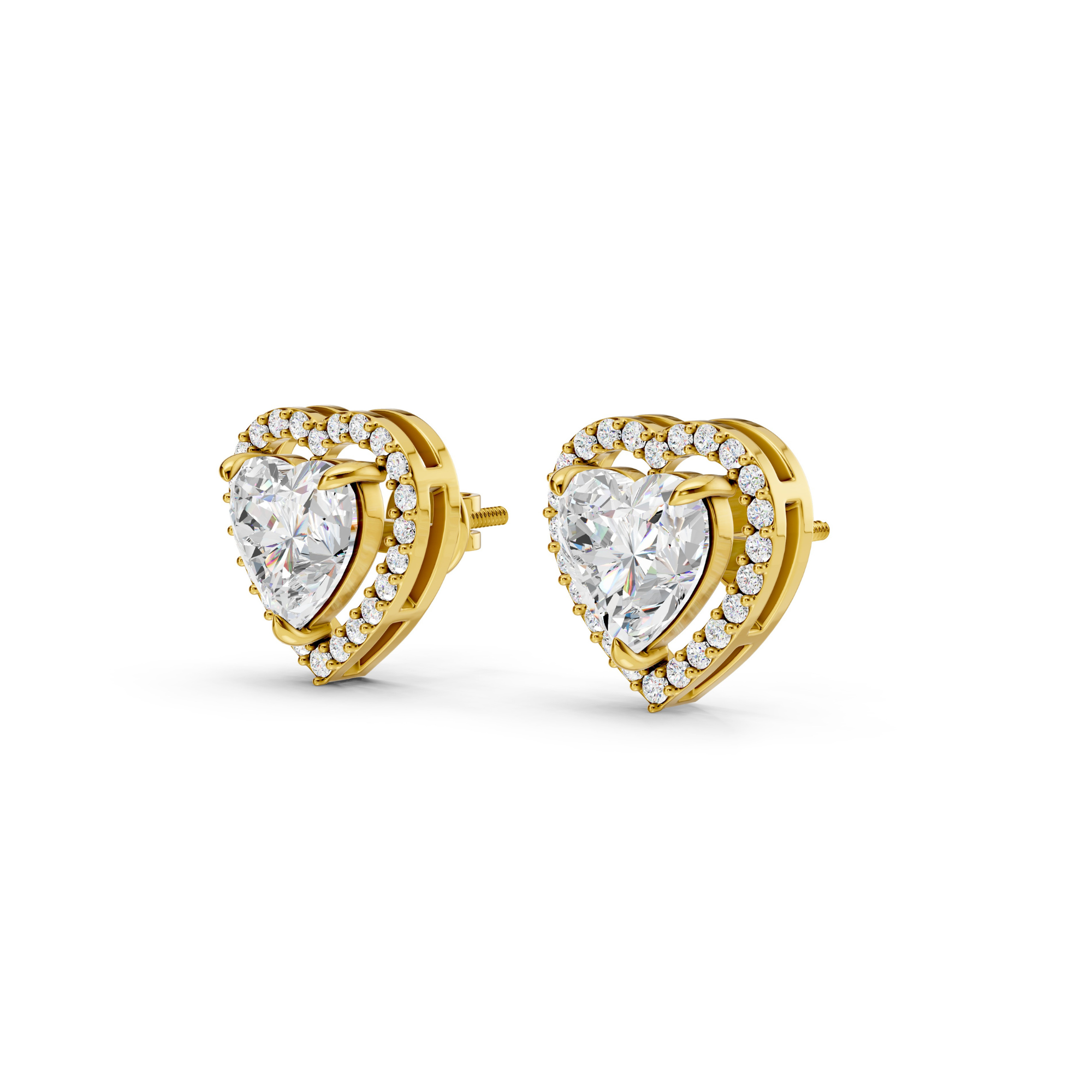 3 Carat Heart with Halo Solitaire Earrings