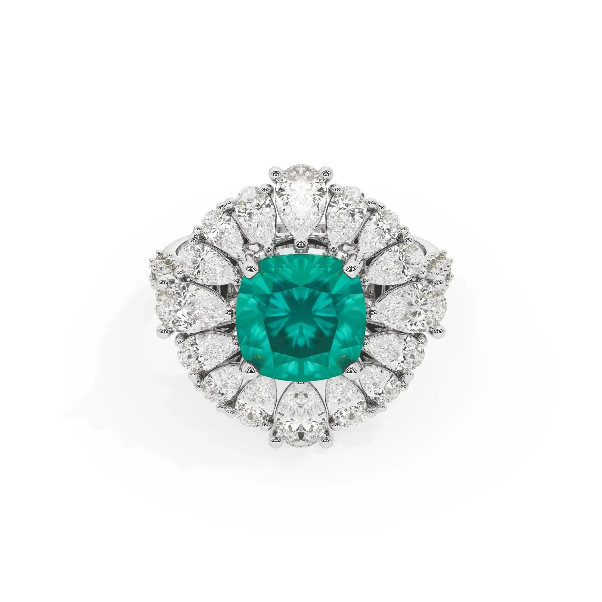Zephyr Dahlia Cocktail Ring (Lab gown Emerald)