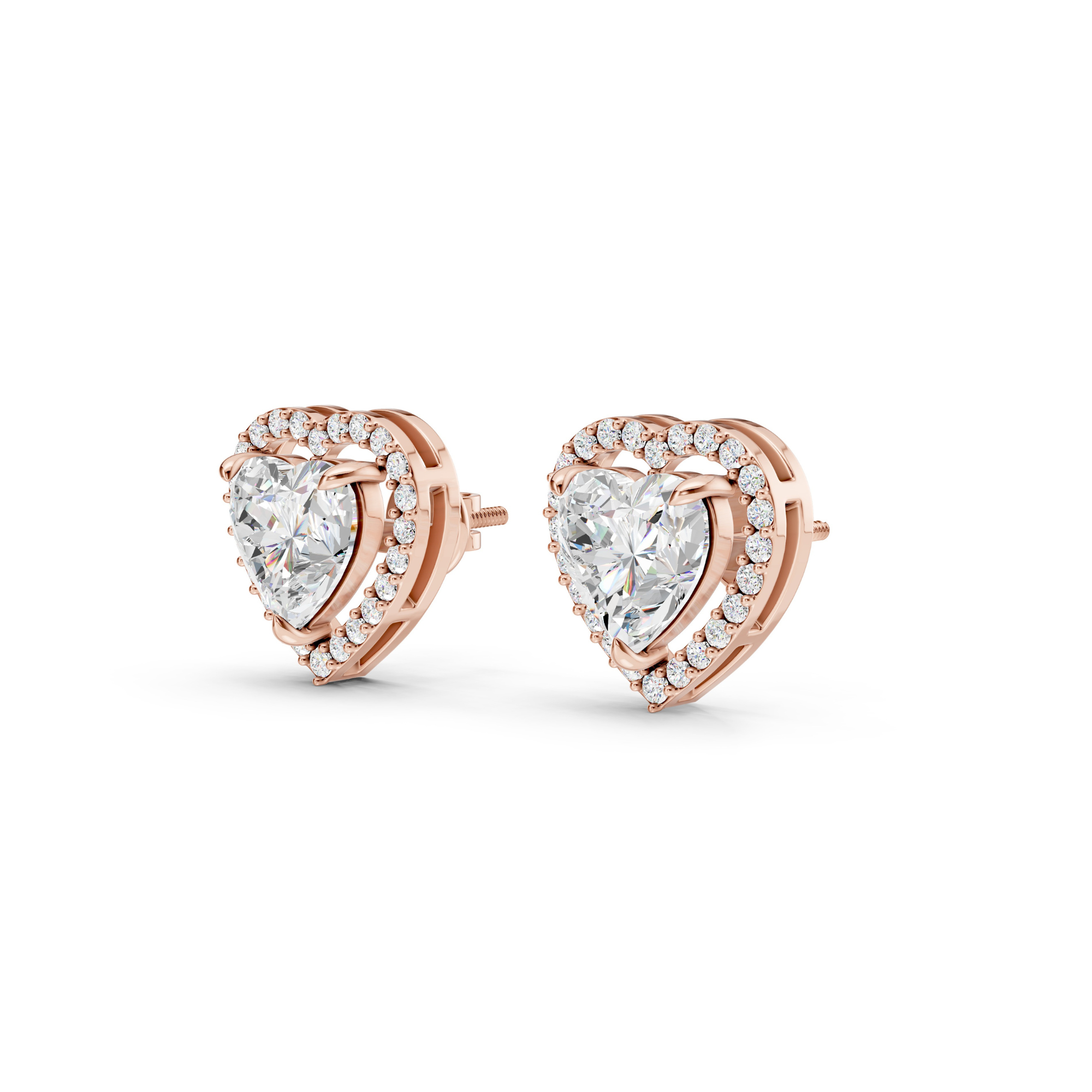3 Carat Heart with Halo Solitaire Earrings