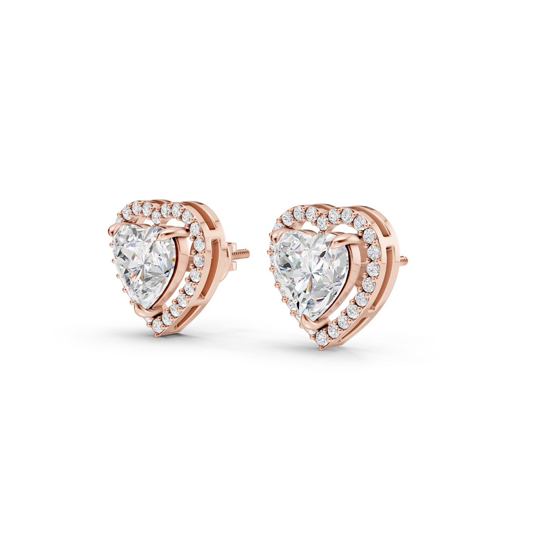 1.38 Carat Heart with Halo Solitaire Earrings
