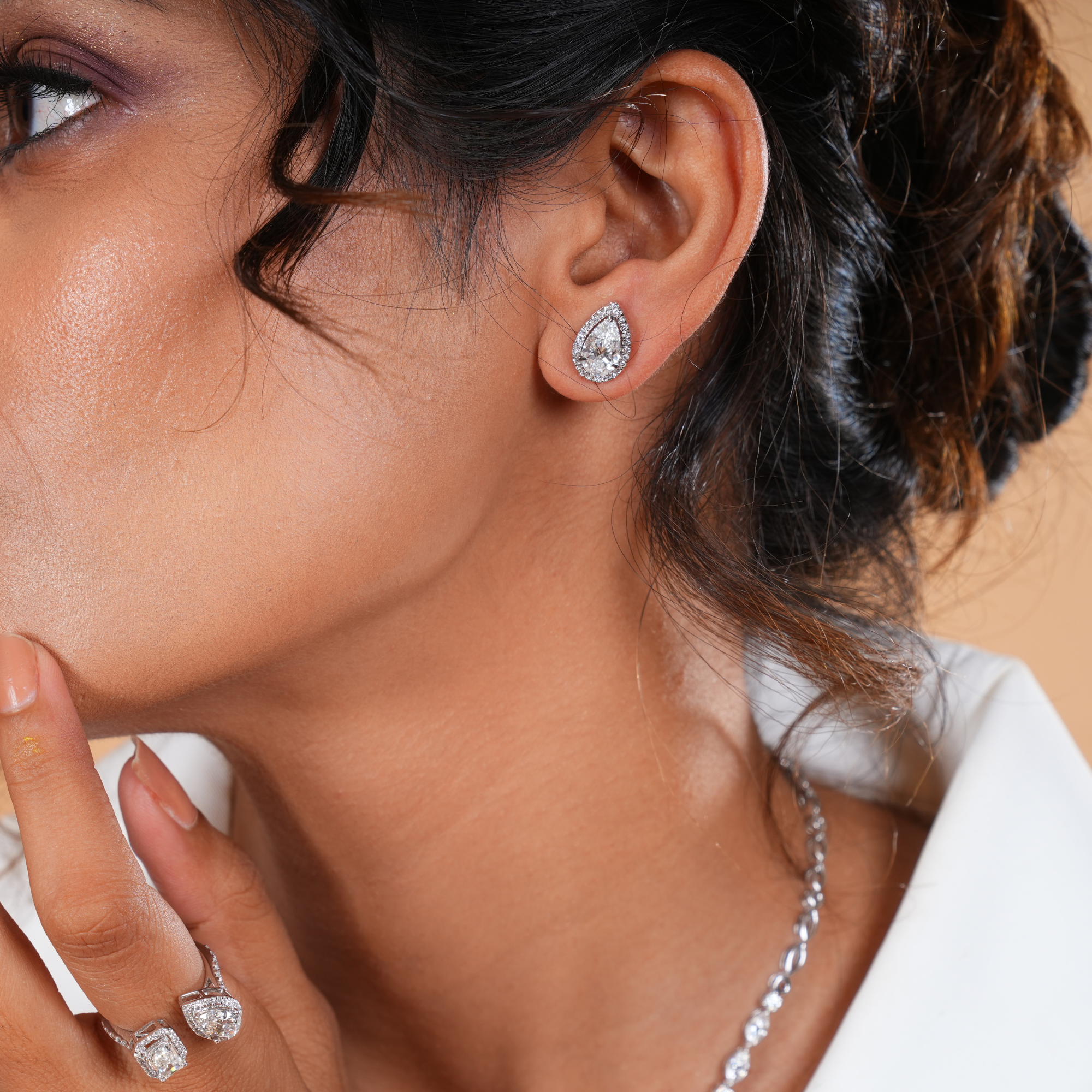 3 Carat Kimberly Pear Solitaire Studs