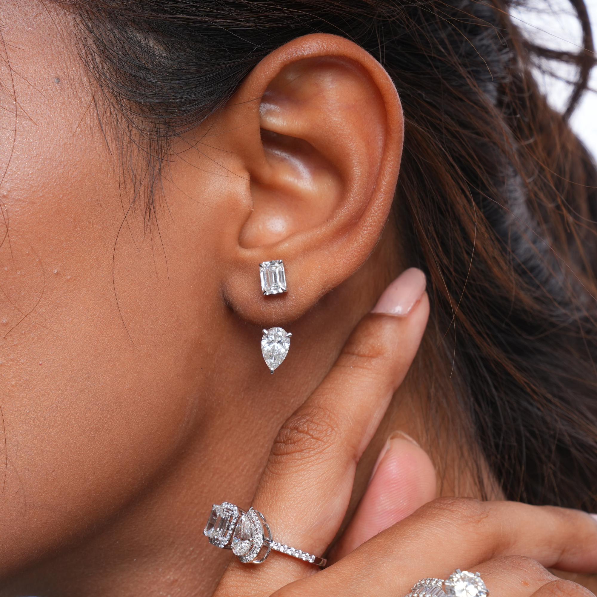 4 Carat Vespera Solitaires with Detachable Pear Jackets