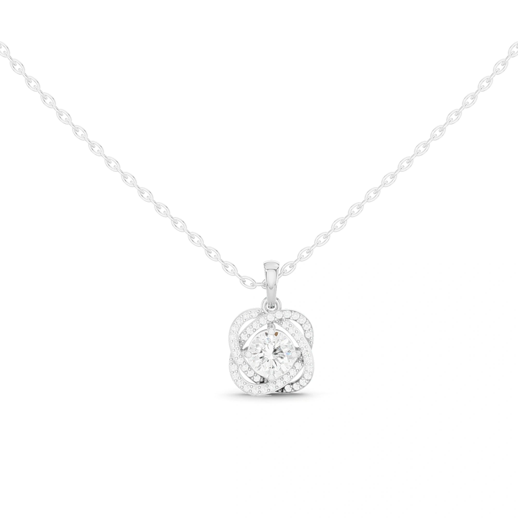 Iris Round Diamond Floral Halo Pendant (Without Chain)