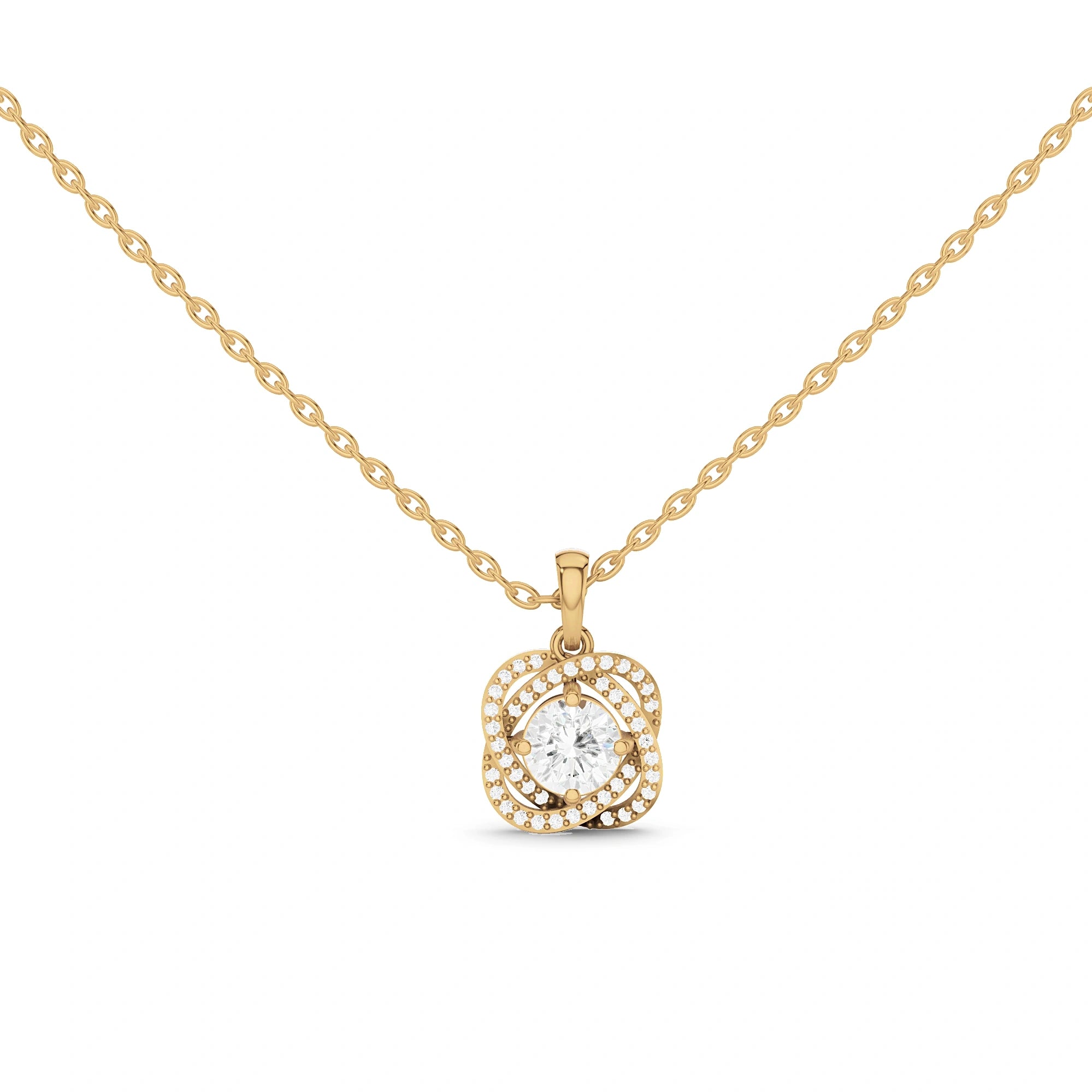 Iris Round Diamond Floral Halo Pendant (Without Chain)
