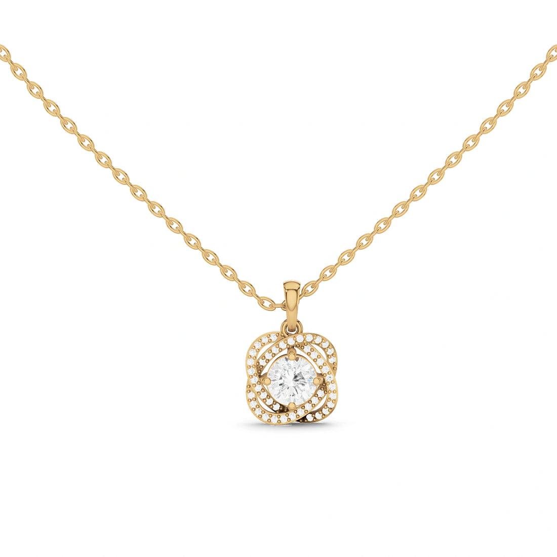 Iris Round Diamond Floral Halo Pendant (Without Chain)