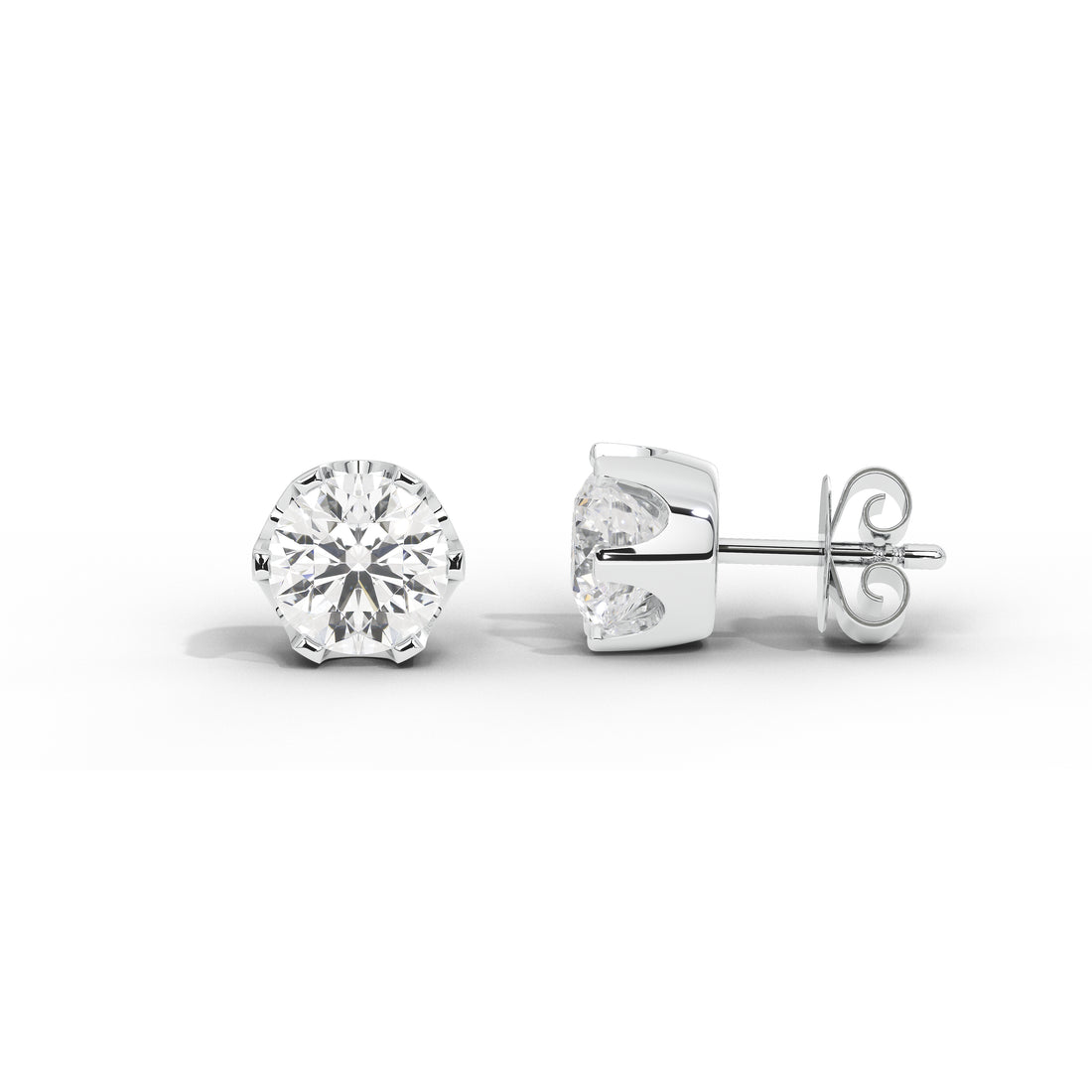 3 Carat 'Crown' Setting Solitaire Studs