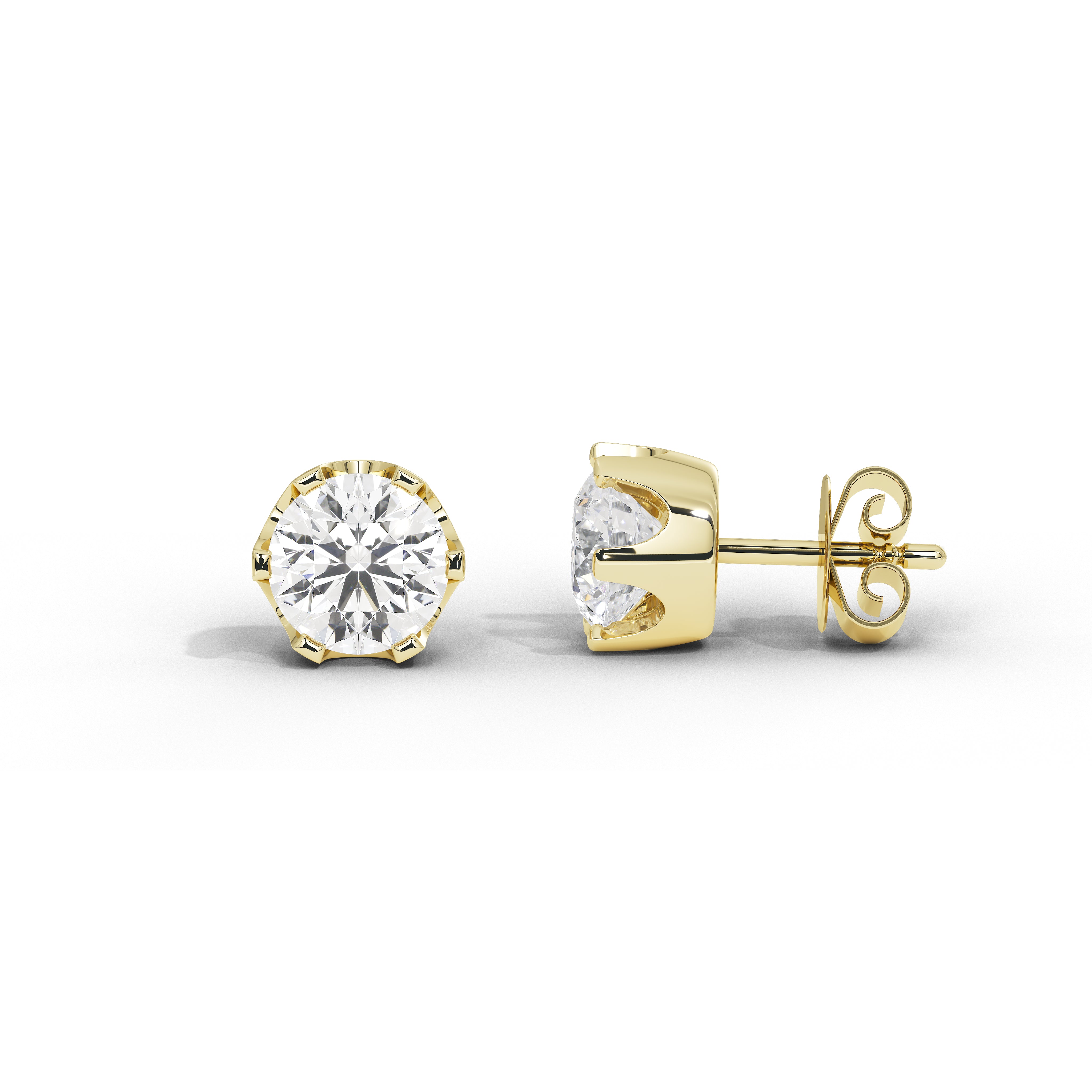 3 Carat 'Crown' Setting Solitaire Studs