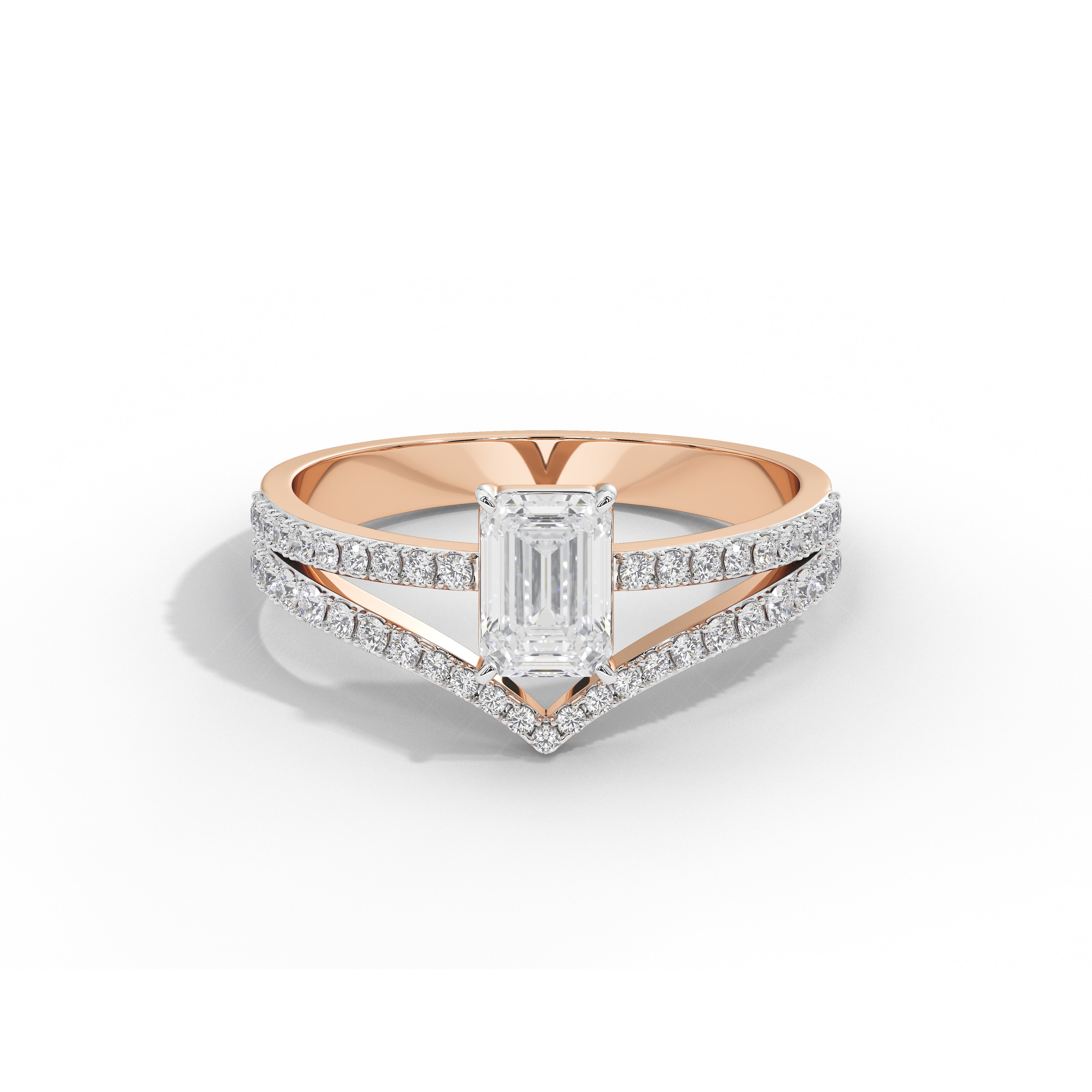 1 Carat Chevron Emerald Solitaire Ring