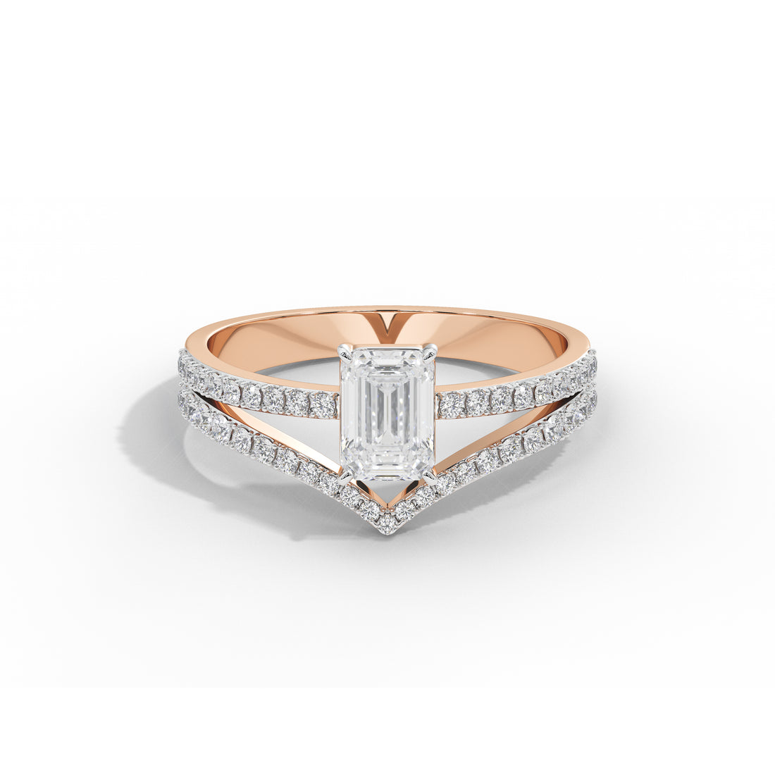 1 Carat Chevron Emerald Solitaire Ring