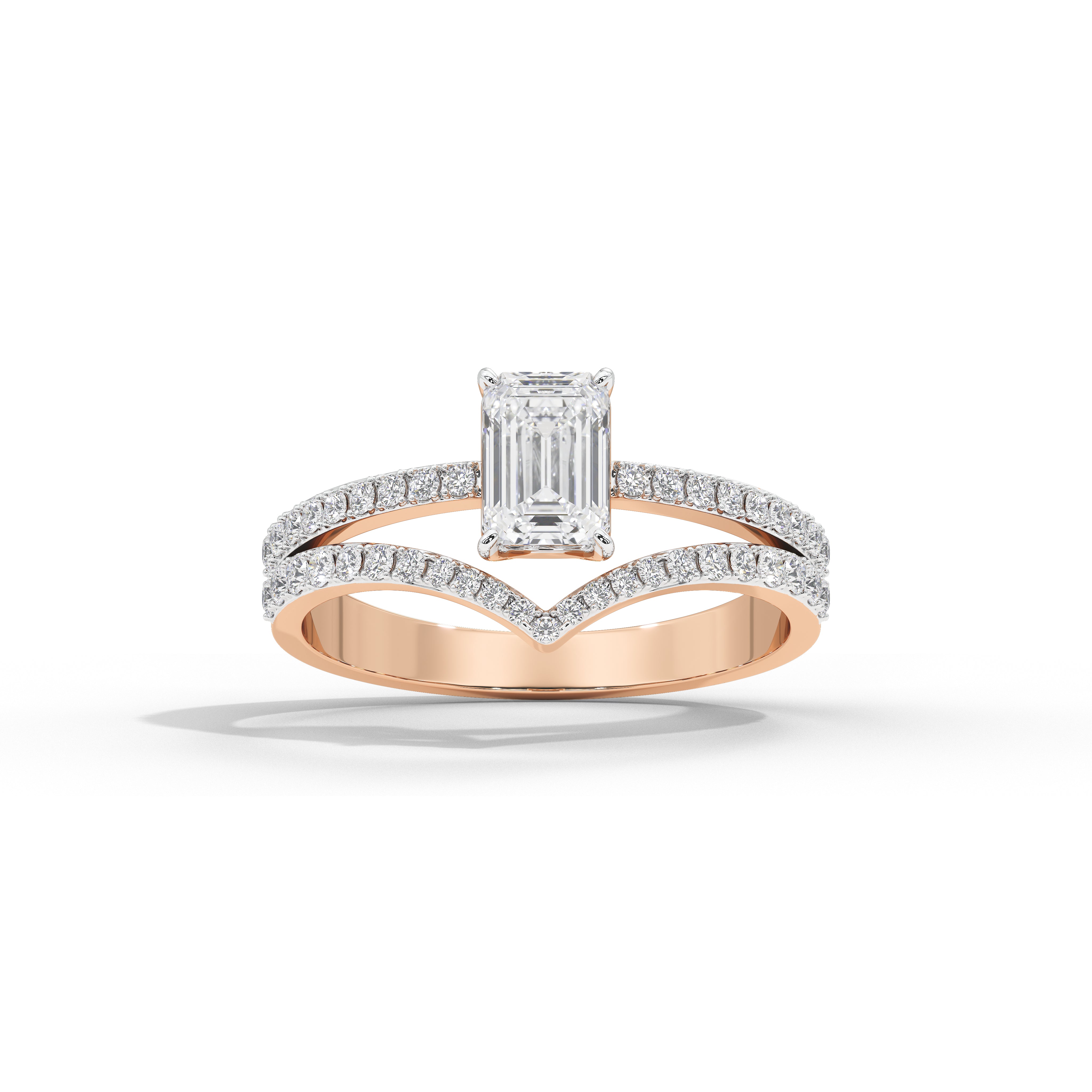 1 Carat Chevron Emerald Solitaire Ring