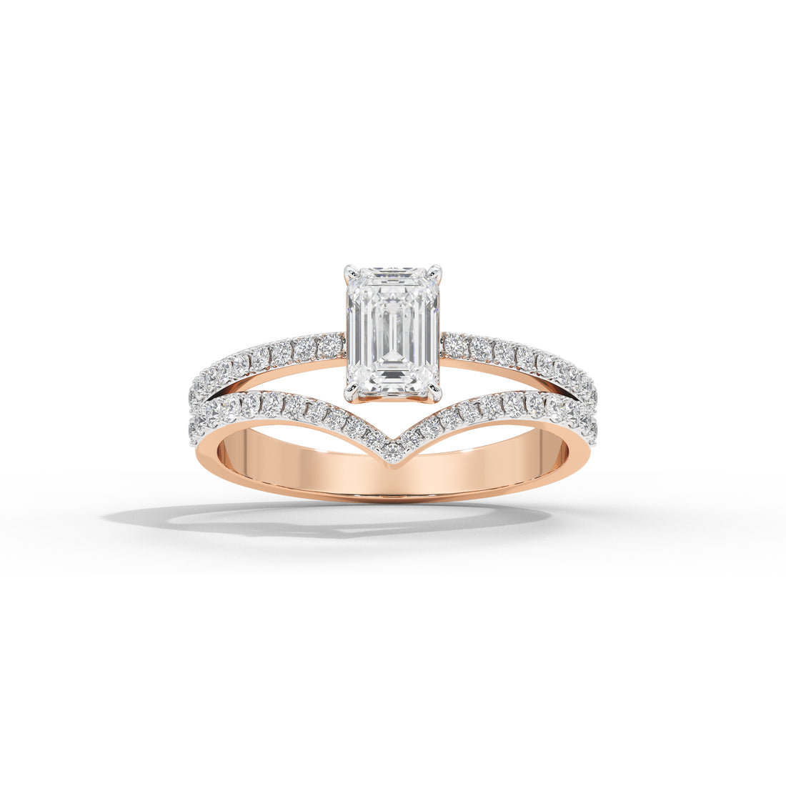 1 Carat Chevron Emerald Solitaire Ring