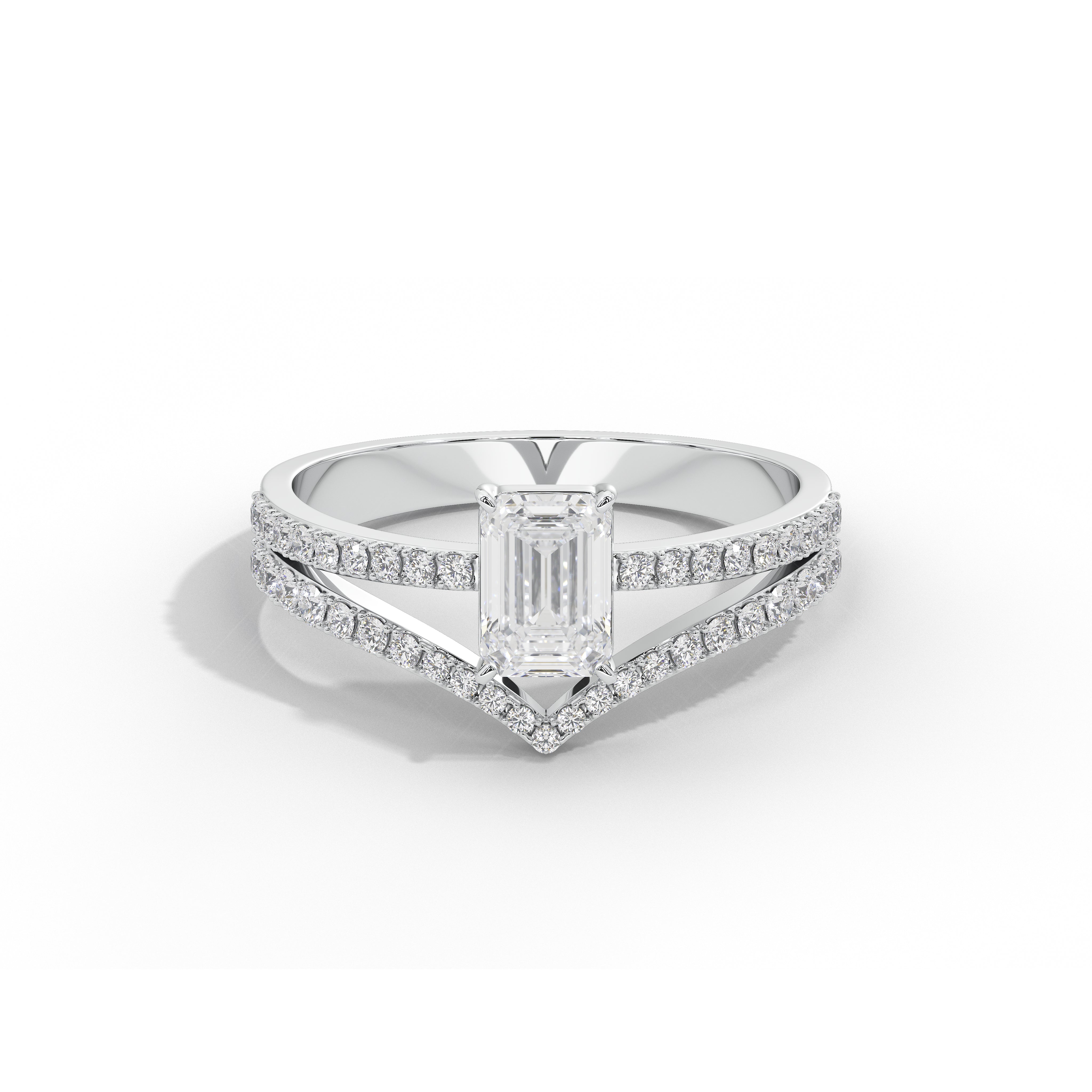 1 Carat Chevron Emerald Solitaire Ring