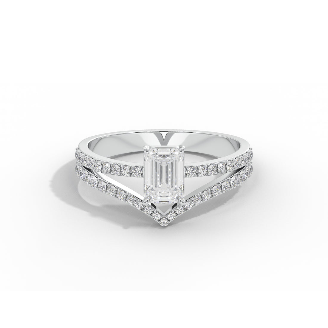 1 Carat Chevron Emerald Solitaire Ring