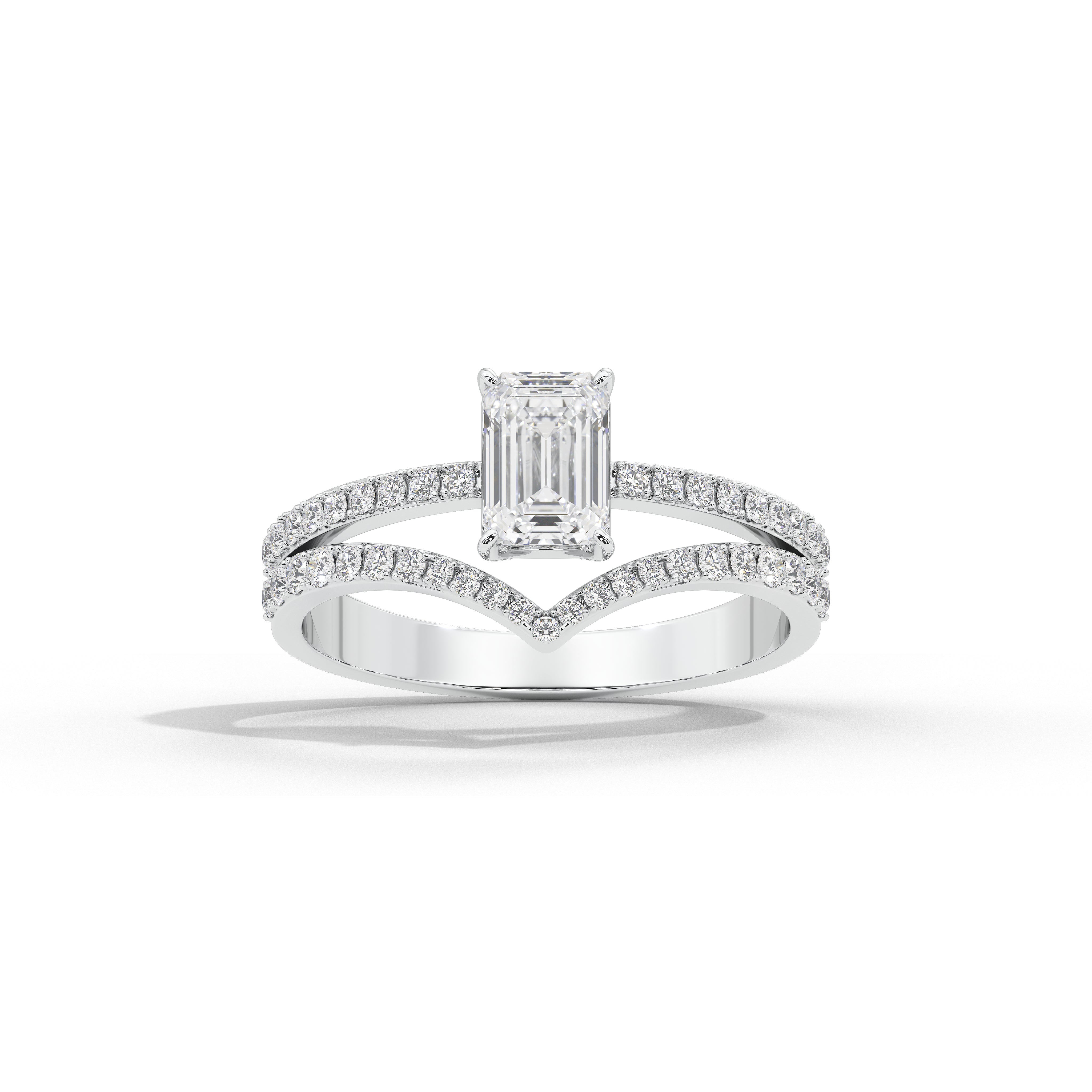 1 Carat Chevron Emerald Solitaire Ring