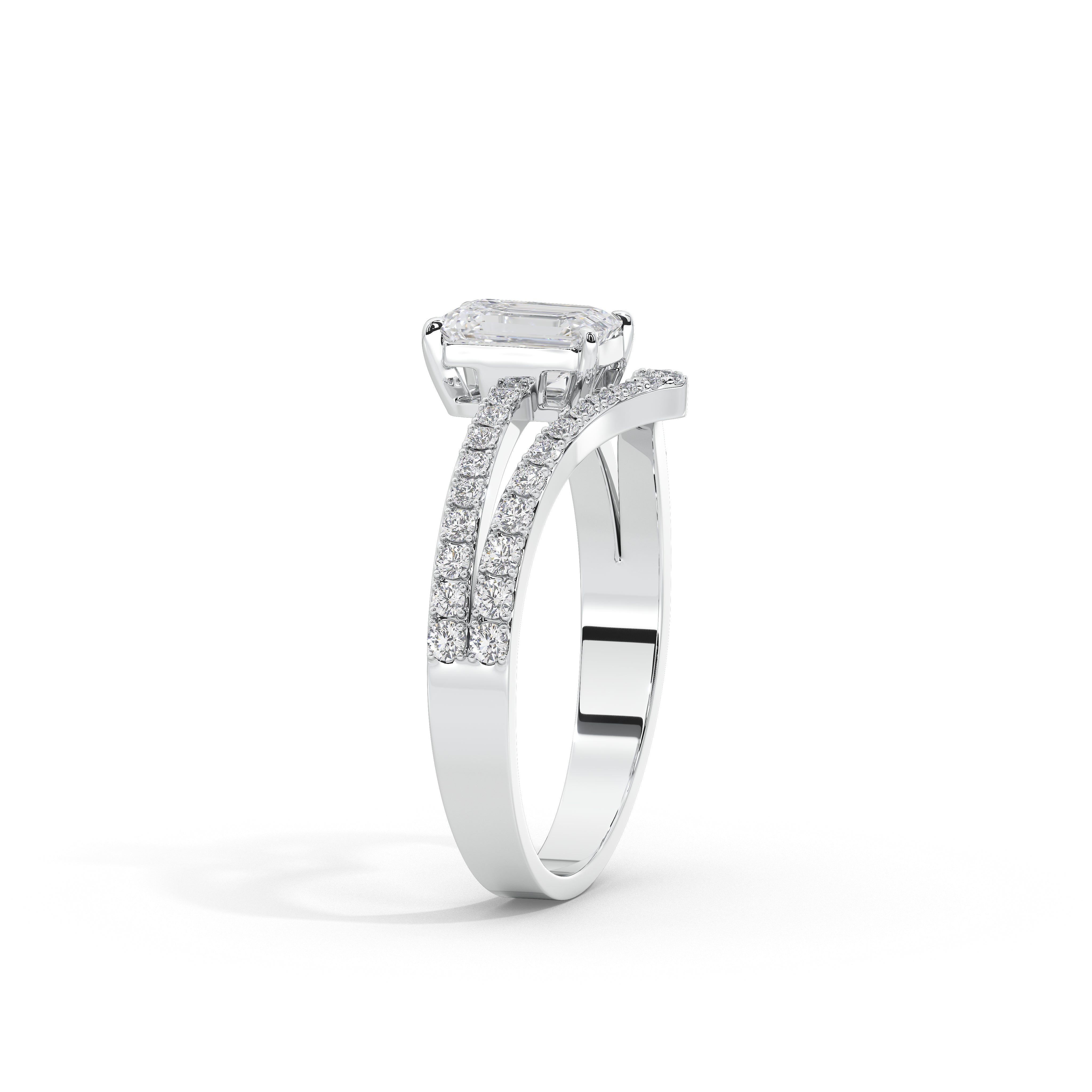 1 Carat Chevron Emerald Solitaire Ring