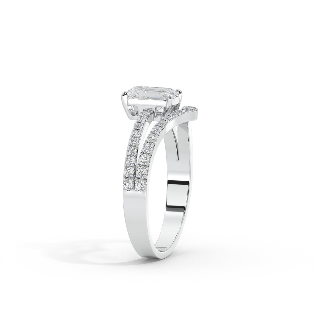 1 Carat Chevron Emerald Solitaire Ring