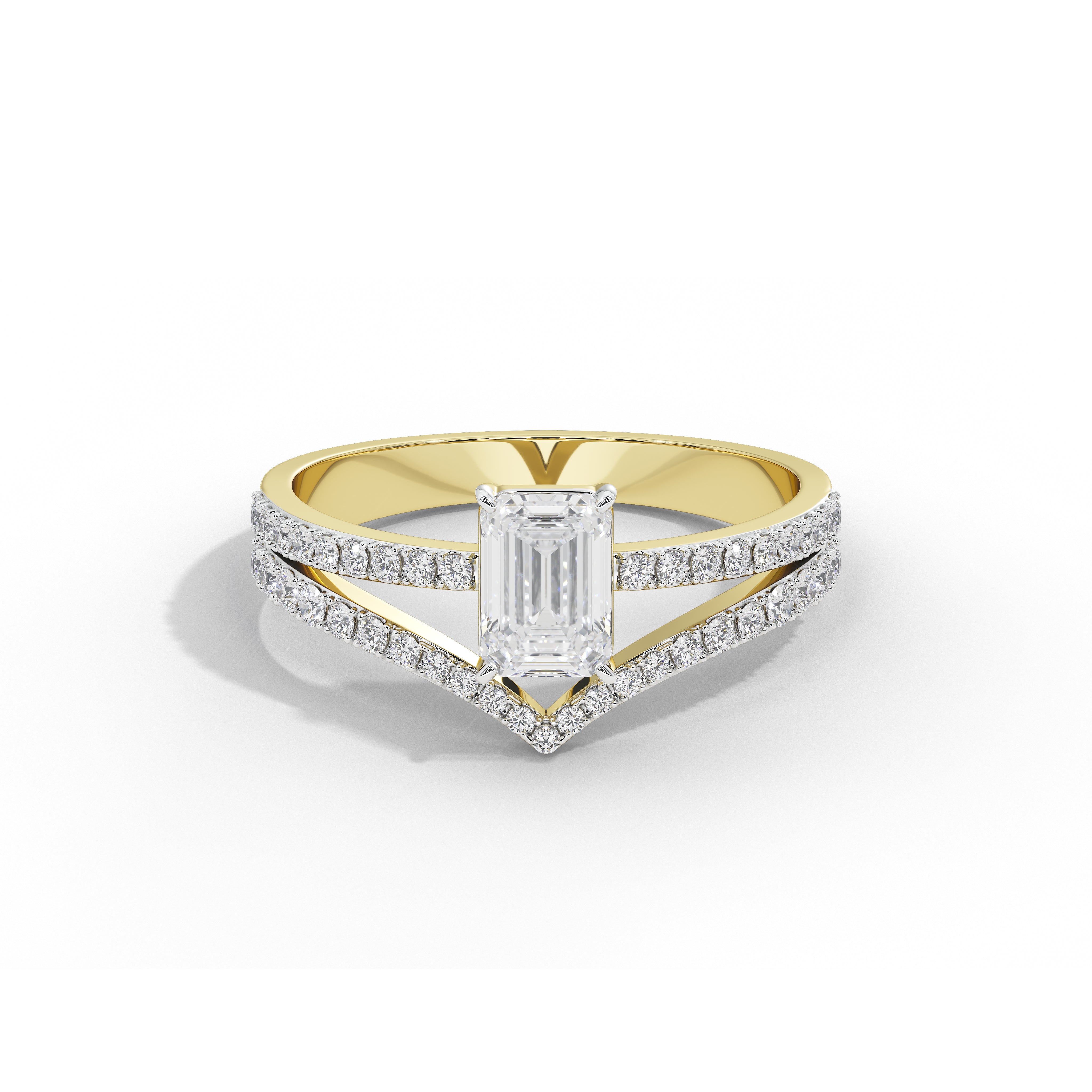 1 Carat Chevron Emerald Solitaire Ring