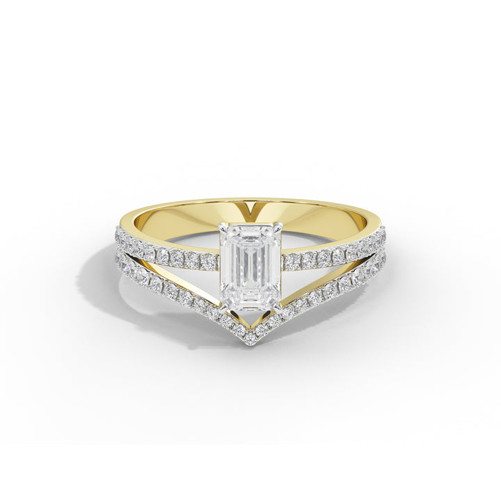 1 Carat Chevron Emerald Solitaire Ring