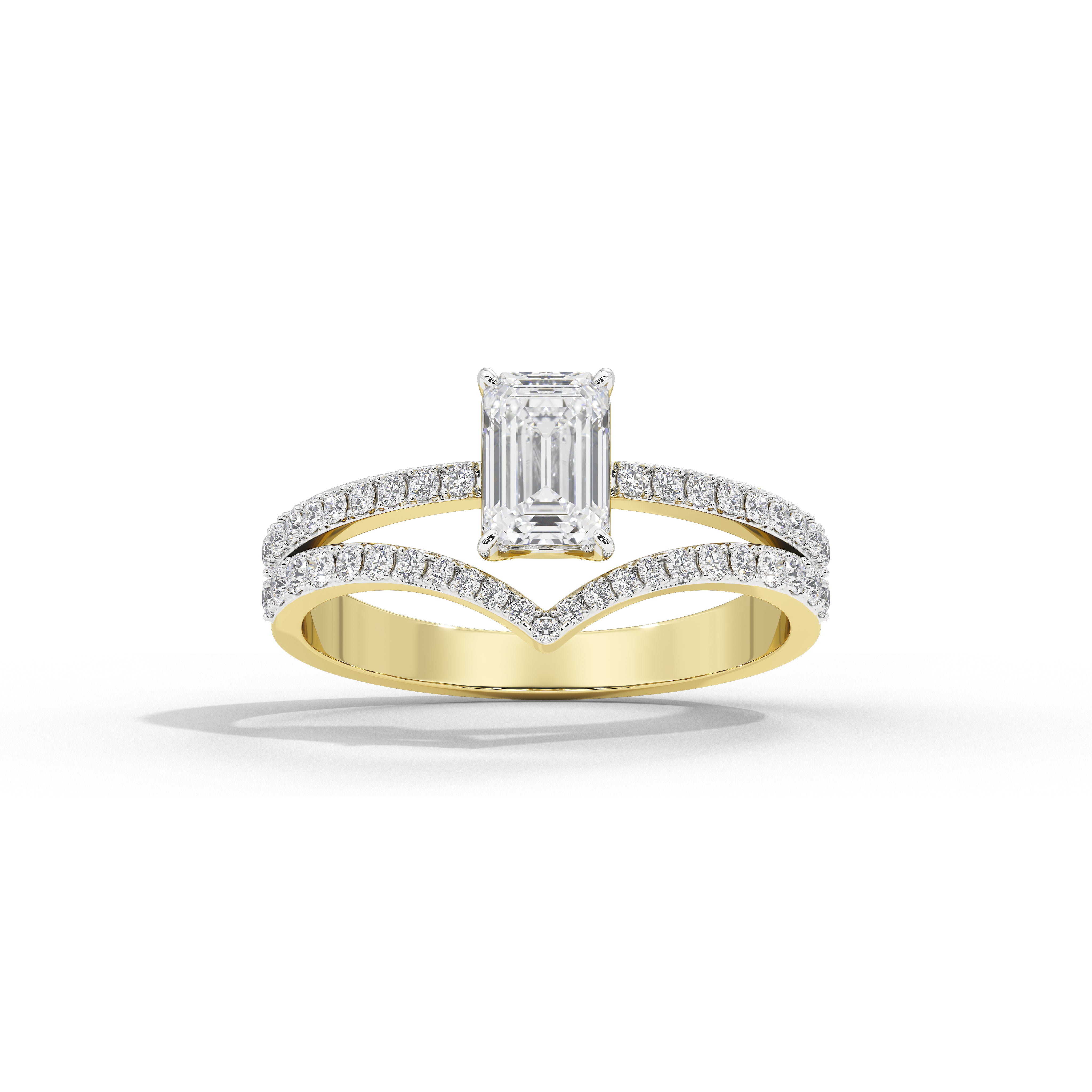 1 Carat Chevron Emerald Solitaire Ring