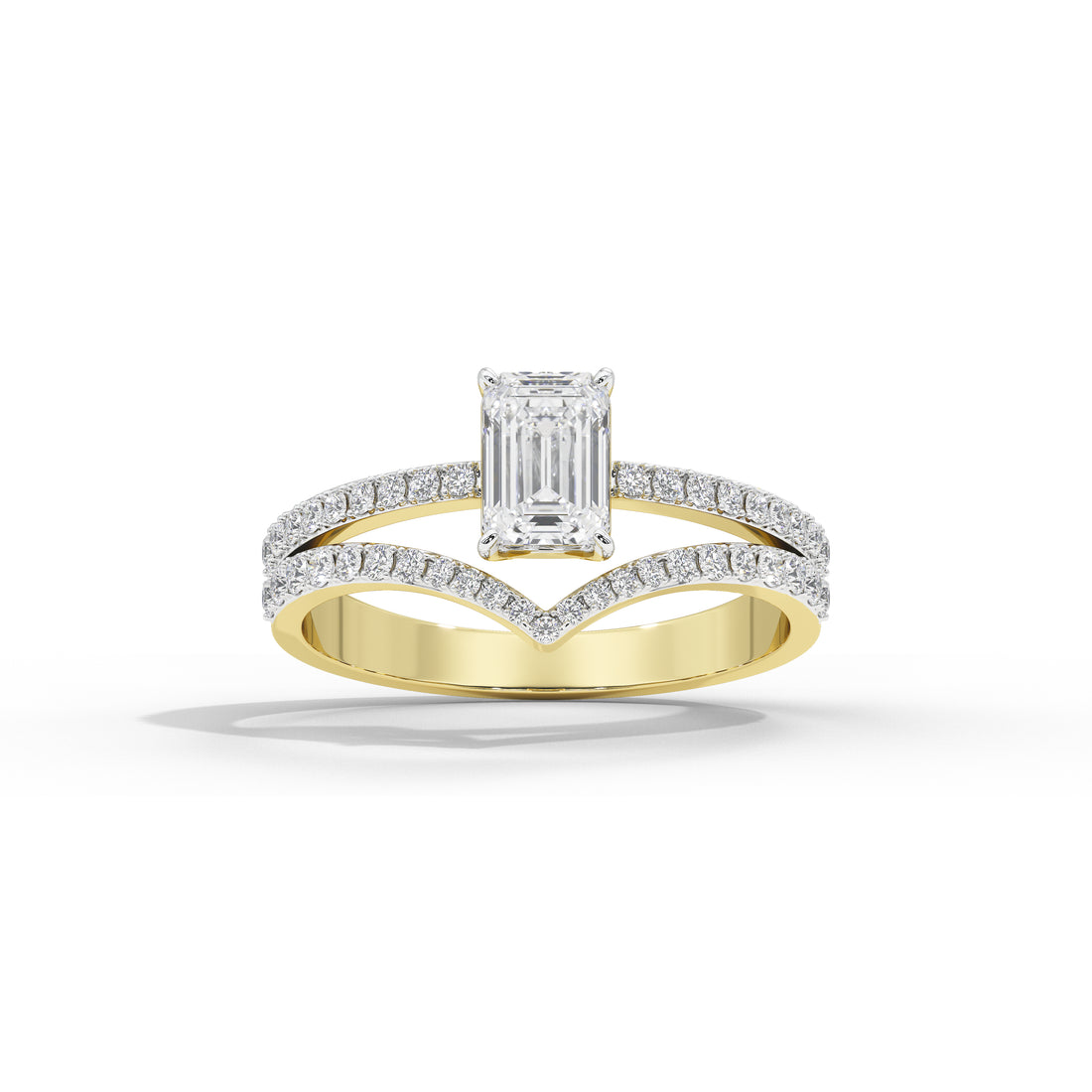 1 Carat Chevron Emerald Solitaire Ring