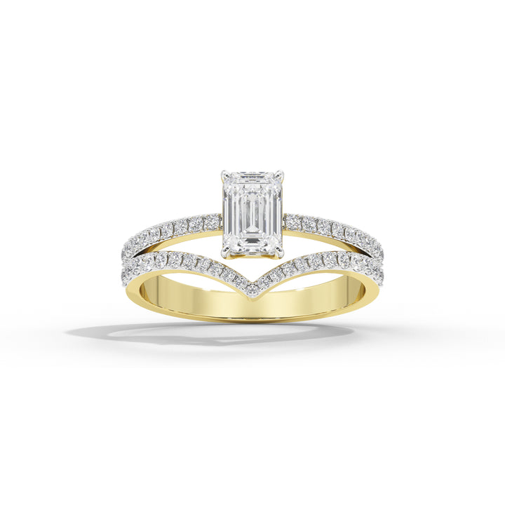 1 Carat Chevron Emerald Solitaire Ring