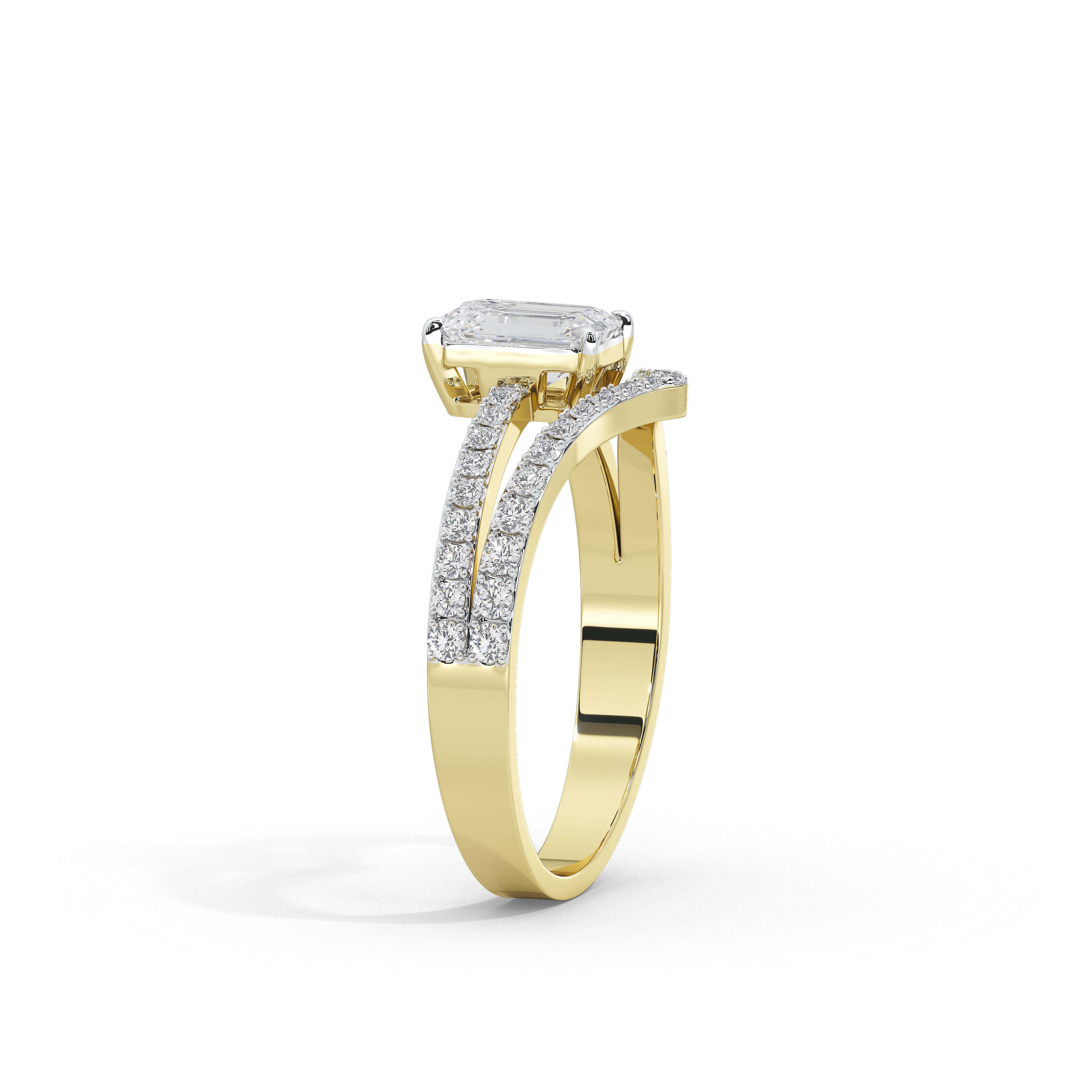 1 Carat Chevron Emerald Solitaire Ring