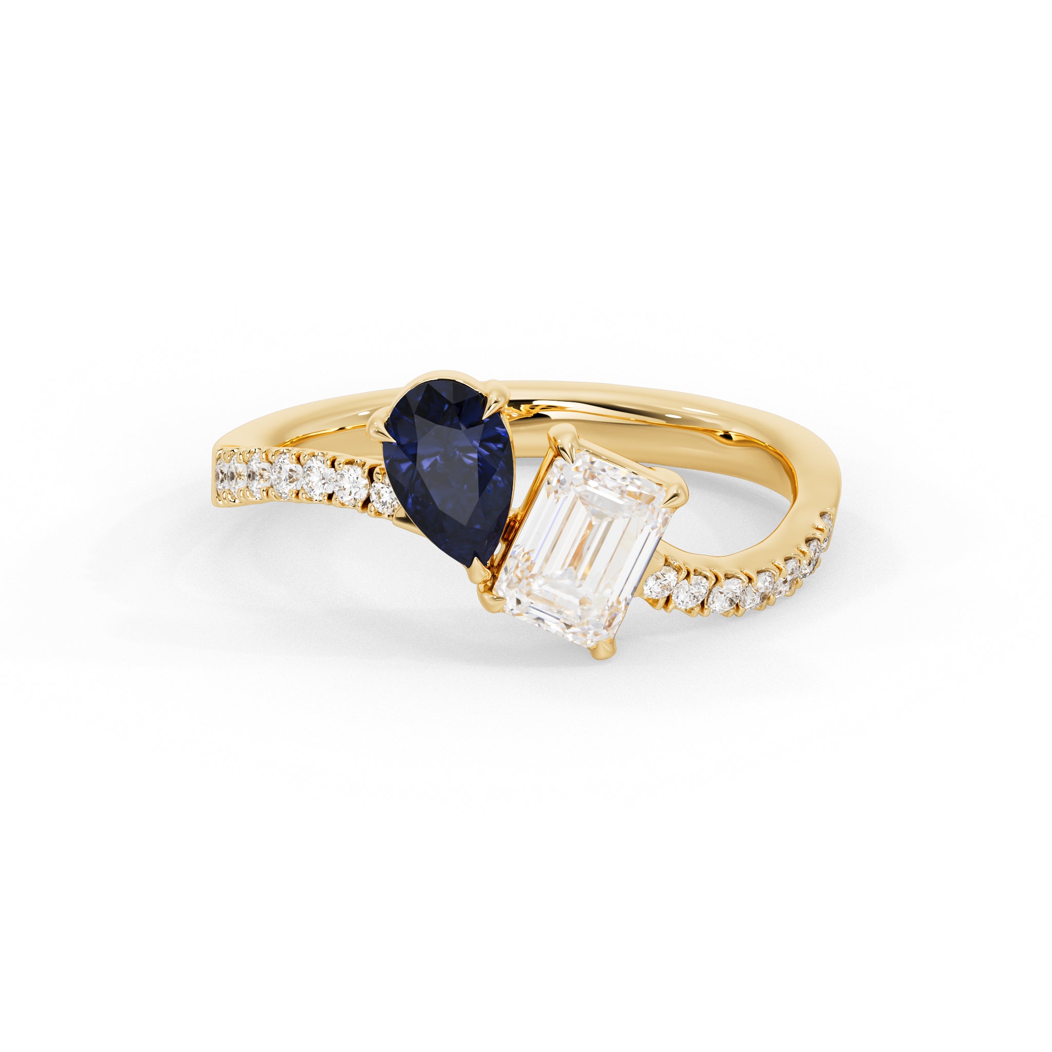Marielle Emerald Diamond and Blue Sapphire Ring